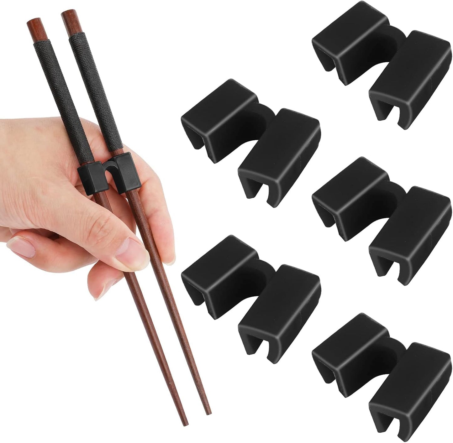 10 Pairs Reusable Chopstick Helper, Chopstick Trainers for Beginners, Adult Straining Chopsticks Hinges Connector, Non-Slip Chopsticks Trainer Learner(Black)