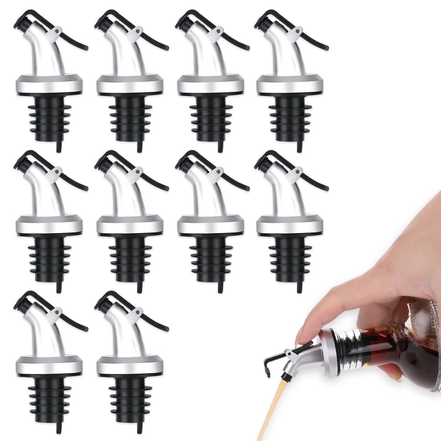 10 Pack Oil Bottle Pourer, Olive Oil Spouts Liquor Spirit Drinks Pourers Leakproof Bottle Stopper Dispenser with Dust Caps for Salad, Sauce, Soy, Wine, Vinegar | Oil Bottle Dispenser Kitchen Tools