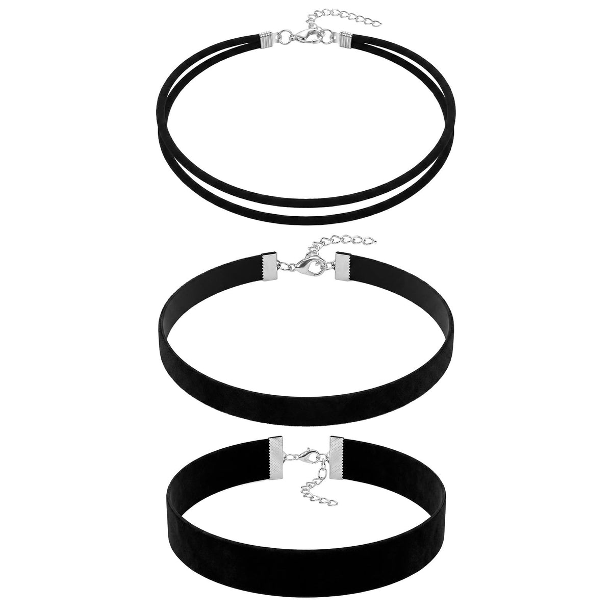 Women's Choker Necklace, Black Velvet Choker, 90s Gothic Choker, Pack of 3