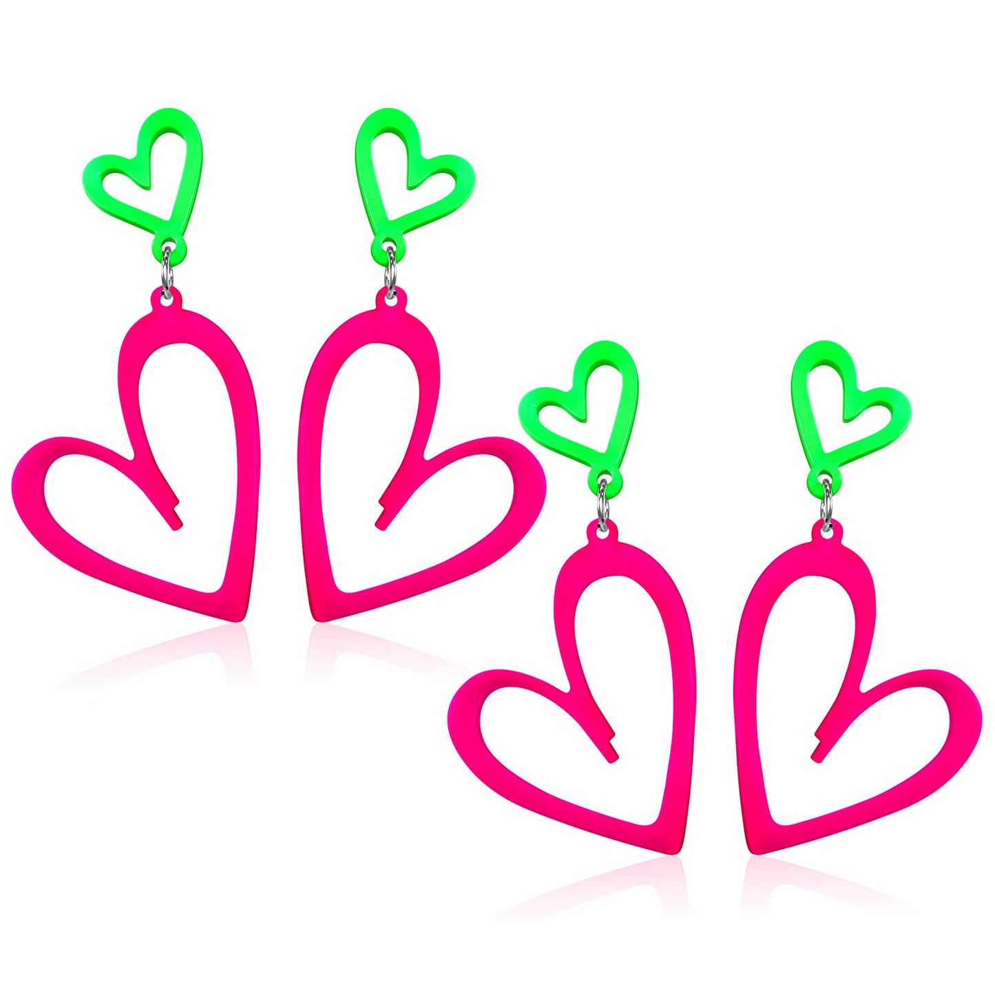 2 Pairs 80s 90s Neon Earrings Women's Heart Acrylic Earrings
