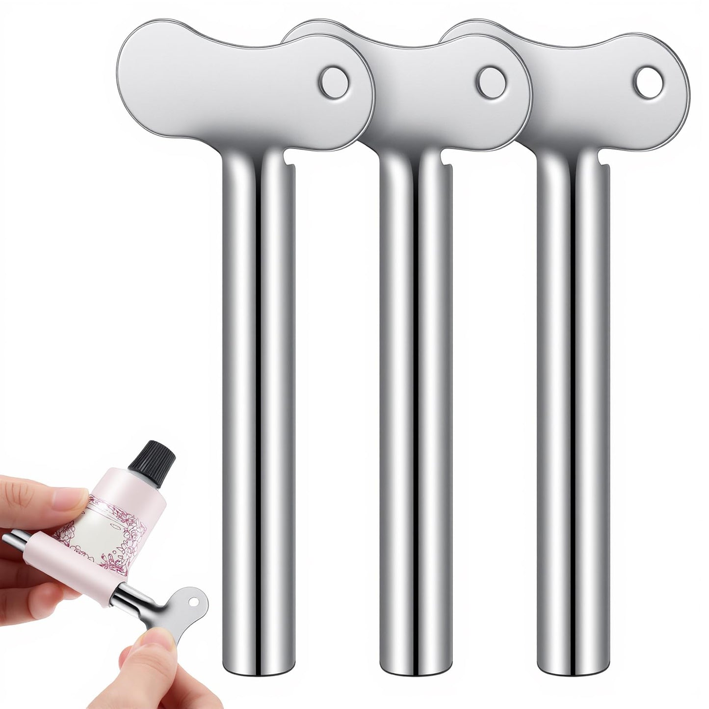 Grevosea 3 Piece Tube Squeezer Tube Squeezer Stainless Steel Toothpaste Squeezer Metal Toothpaste Squeezer Tube Press Set for Toothpaste Hair Dye Pigments Suitable Silver