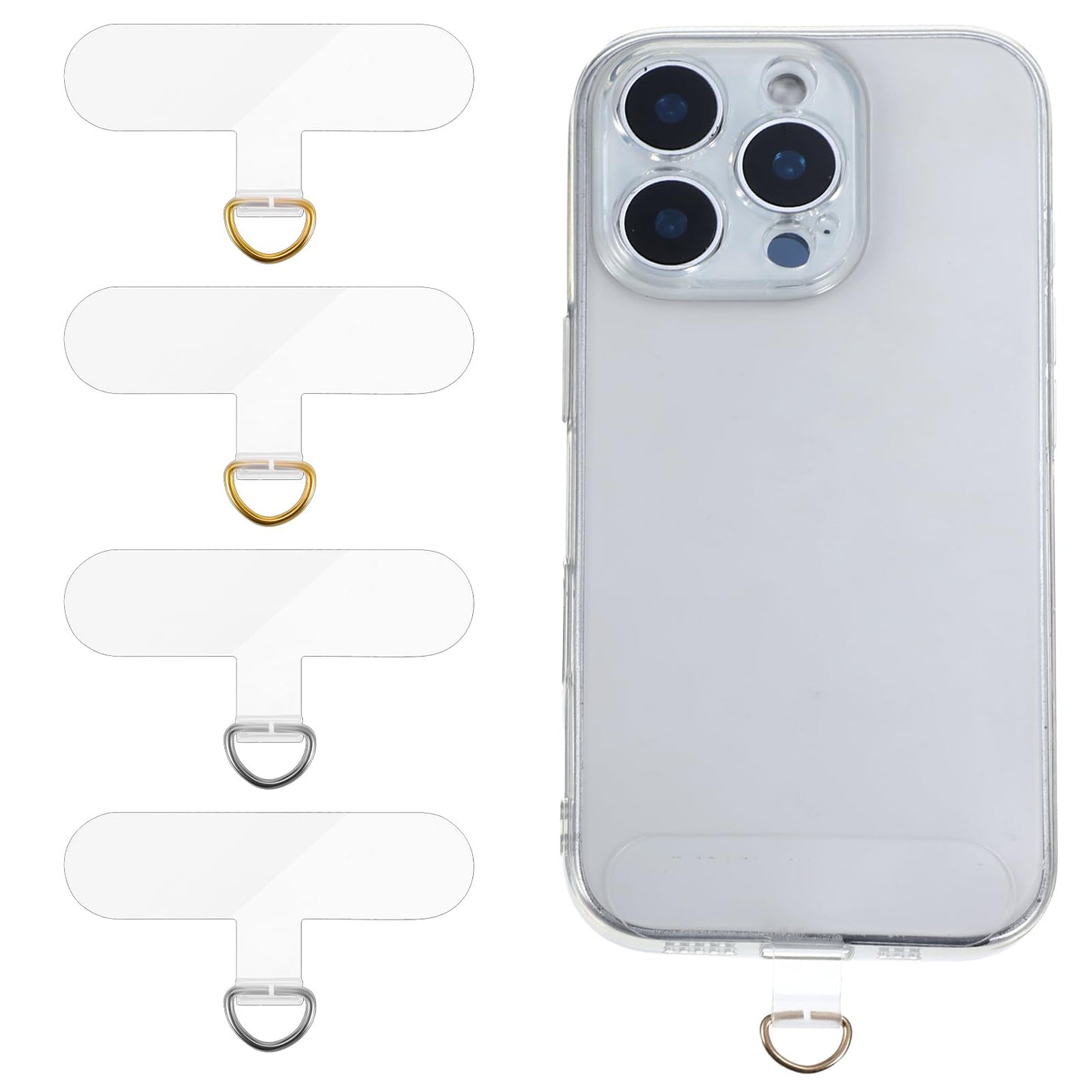 CIATBYYJ Pack of 4 Transparent Mobile Phone Chain Holder, Stainless Steel Mobile Phone Chain, Universal Pads, Ultra Thin Mobile Phone Chain, Transparent Multifunctional Mobile Phone Lanyard Patch for