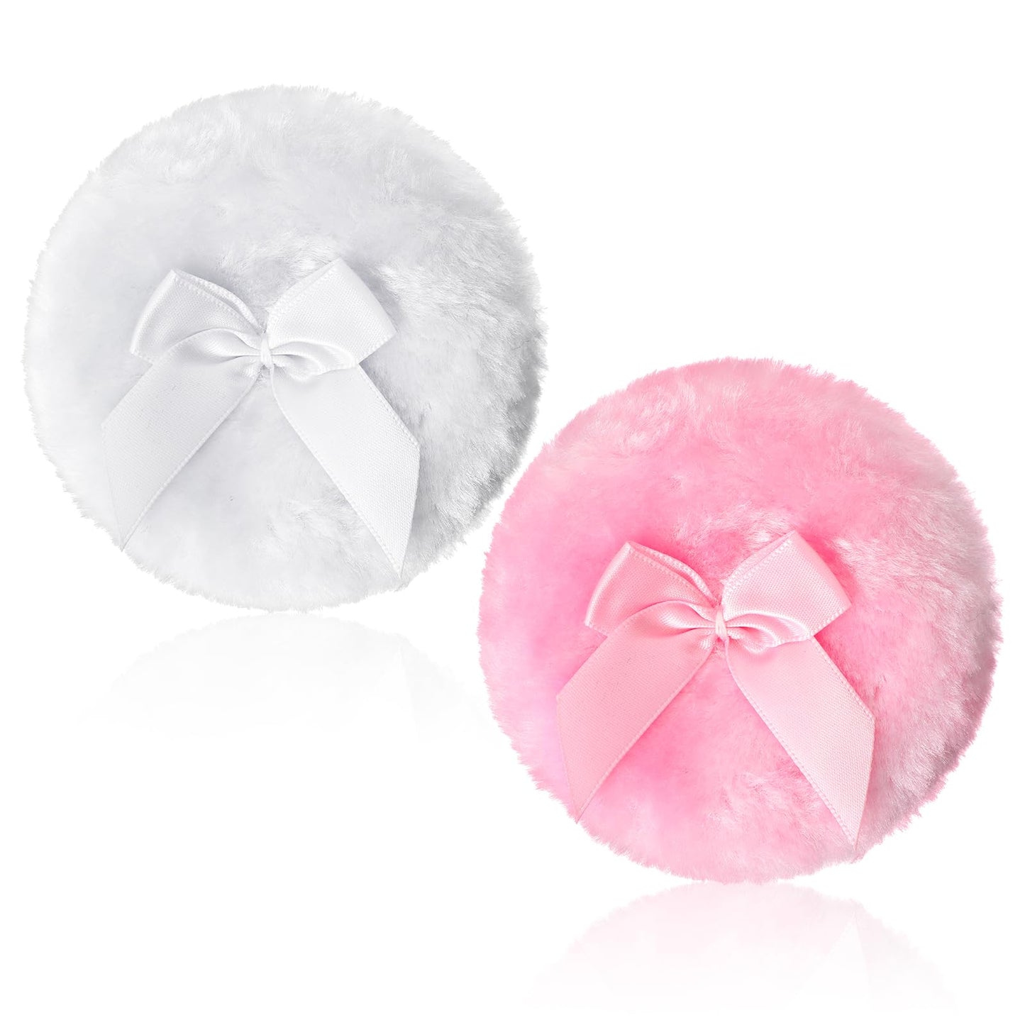 2Pcs Long Body Powder Puff, 3.5"Washable Reusable Dusting Powder Puff for Wet Dry Makeup, Face, Body(White/Pink)