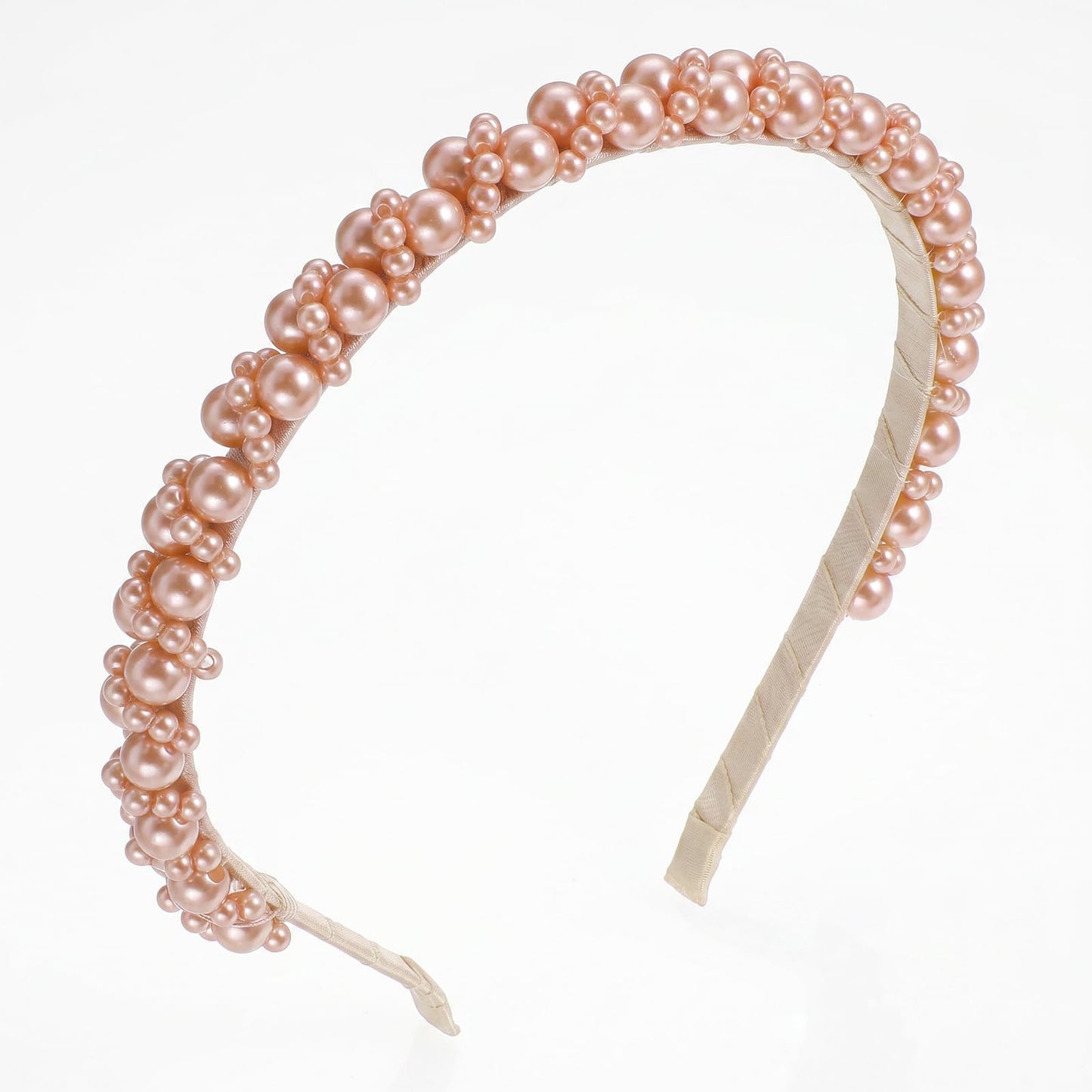 Yuanan Champagne Pink Pearl Headband, Elegant Pearl Headband for Girls