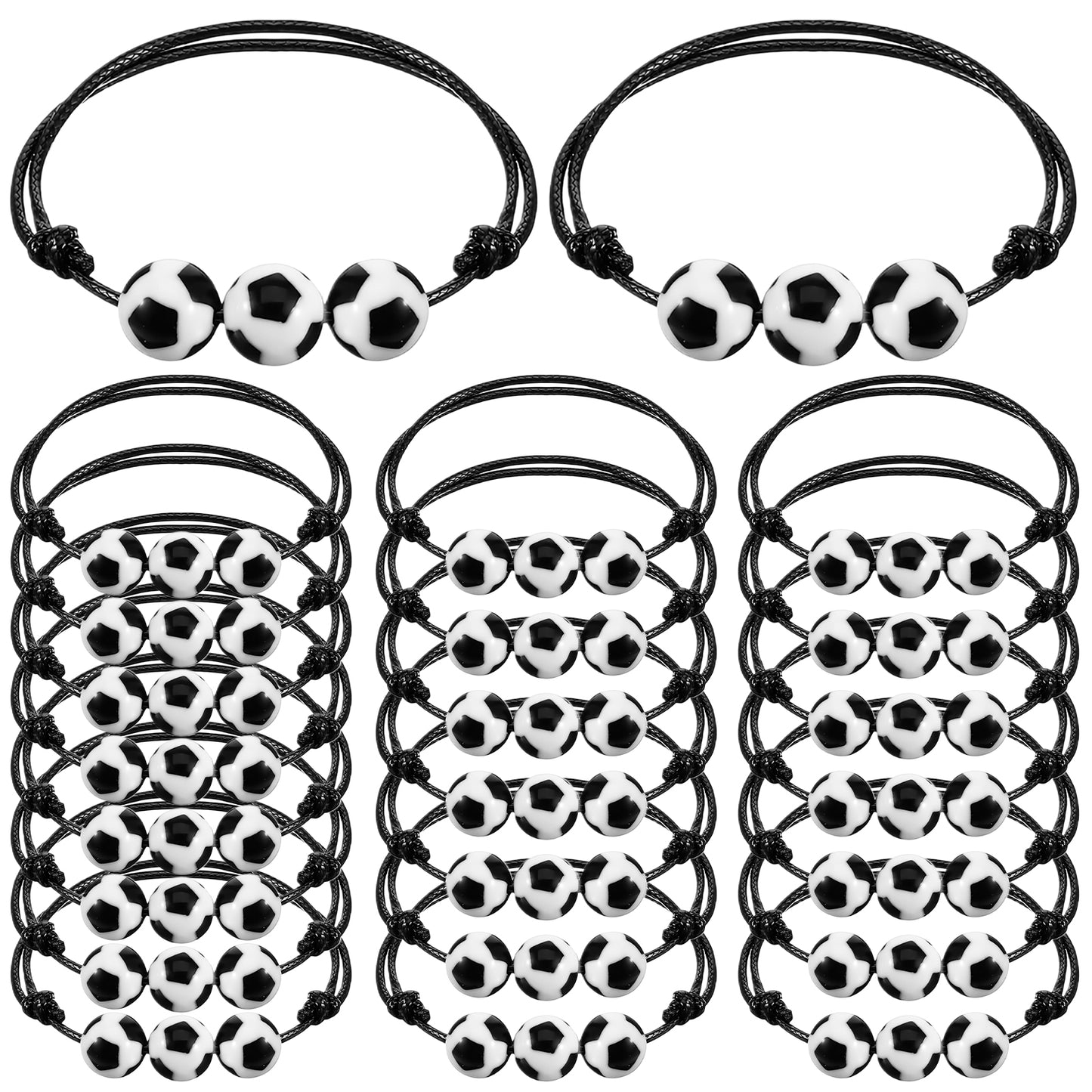 Grevosea 24 Pcs Soccer Bracelets Adjustable Sports Wristbands Braided Paracord with Silicone Bead Team Accessories for Boys Girls Teens Soccer Gifts