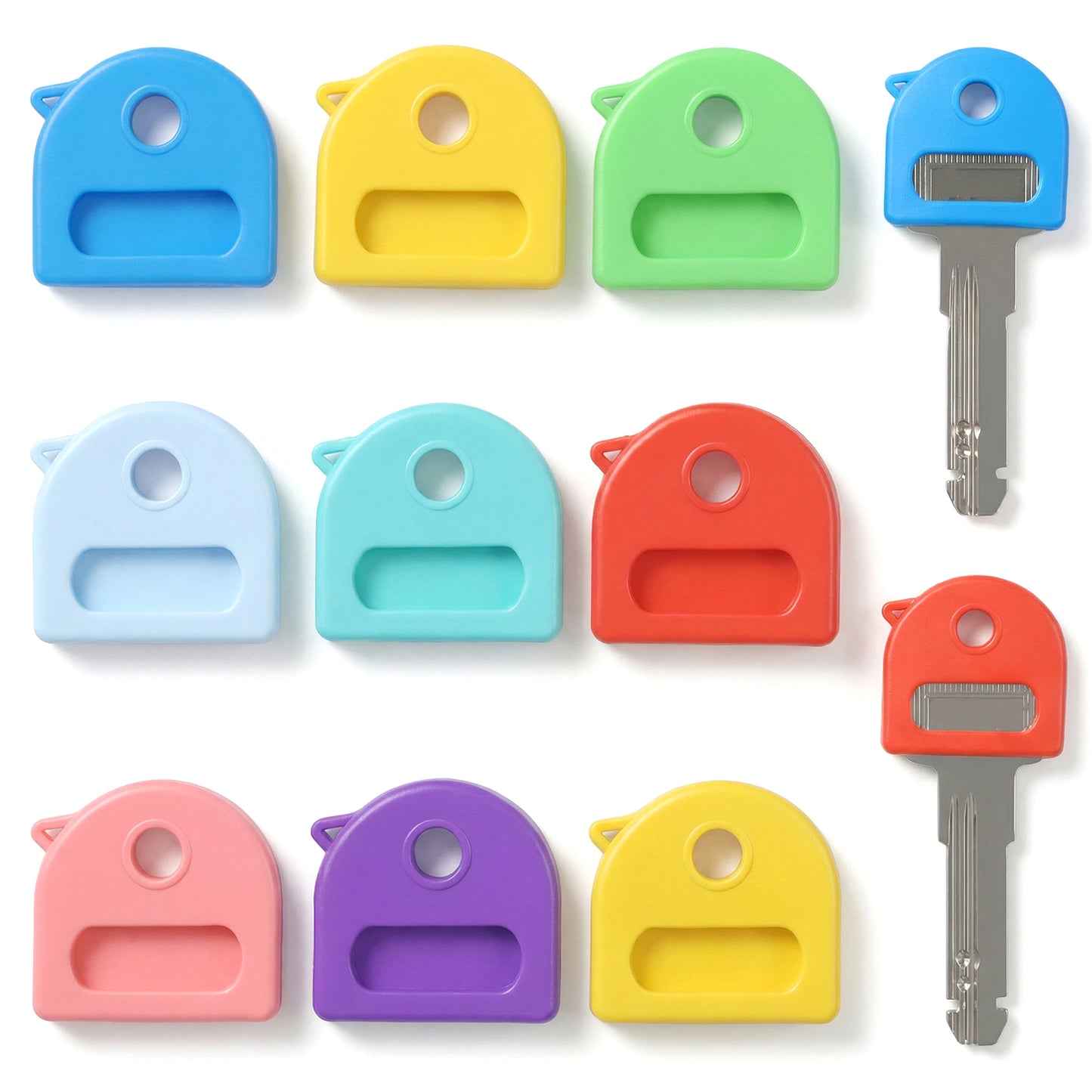 9 Pcs Colorful Silicone Key Covers Caps, Durable Key Identifiers with Writable Labels for 0.9-1.05 Inch Standard House Keys, Easy to Organize