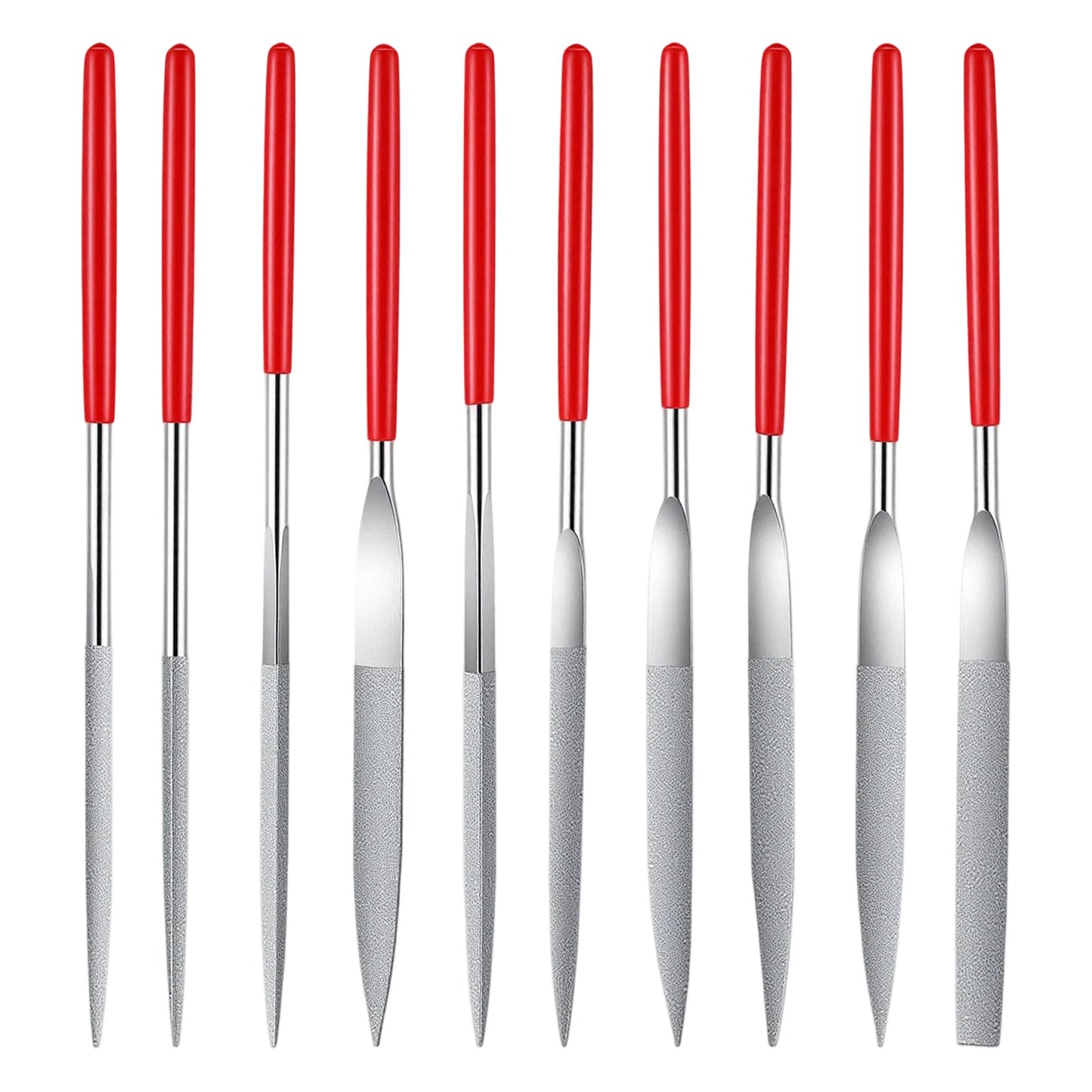 10 PCS Diamond File Set, Mini Needle Files Set, Small Diamond Files for Jewlery Metal Glass Stone Grinding, Polishing and Engraving(Round Triangular Square Flat Shape)