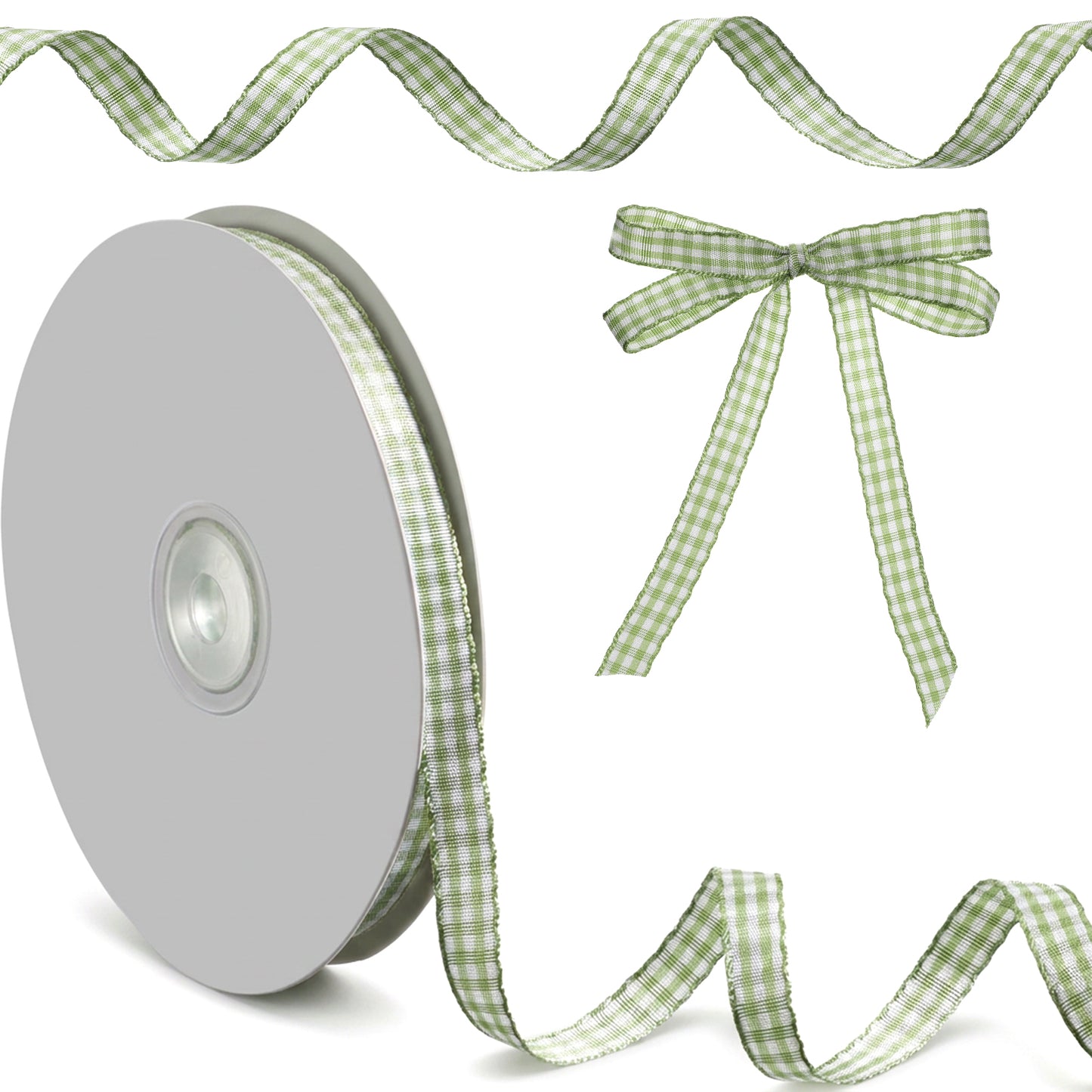Dplolng Green Gingham Ribbon,3/8" X 50 Yard Green and White Checkered Ribbon Sage Plaid Ribbons for Crafts Flower Bouquet Gift Wrapping Wedding Christmas Birthday Decoration