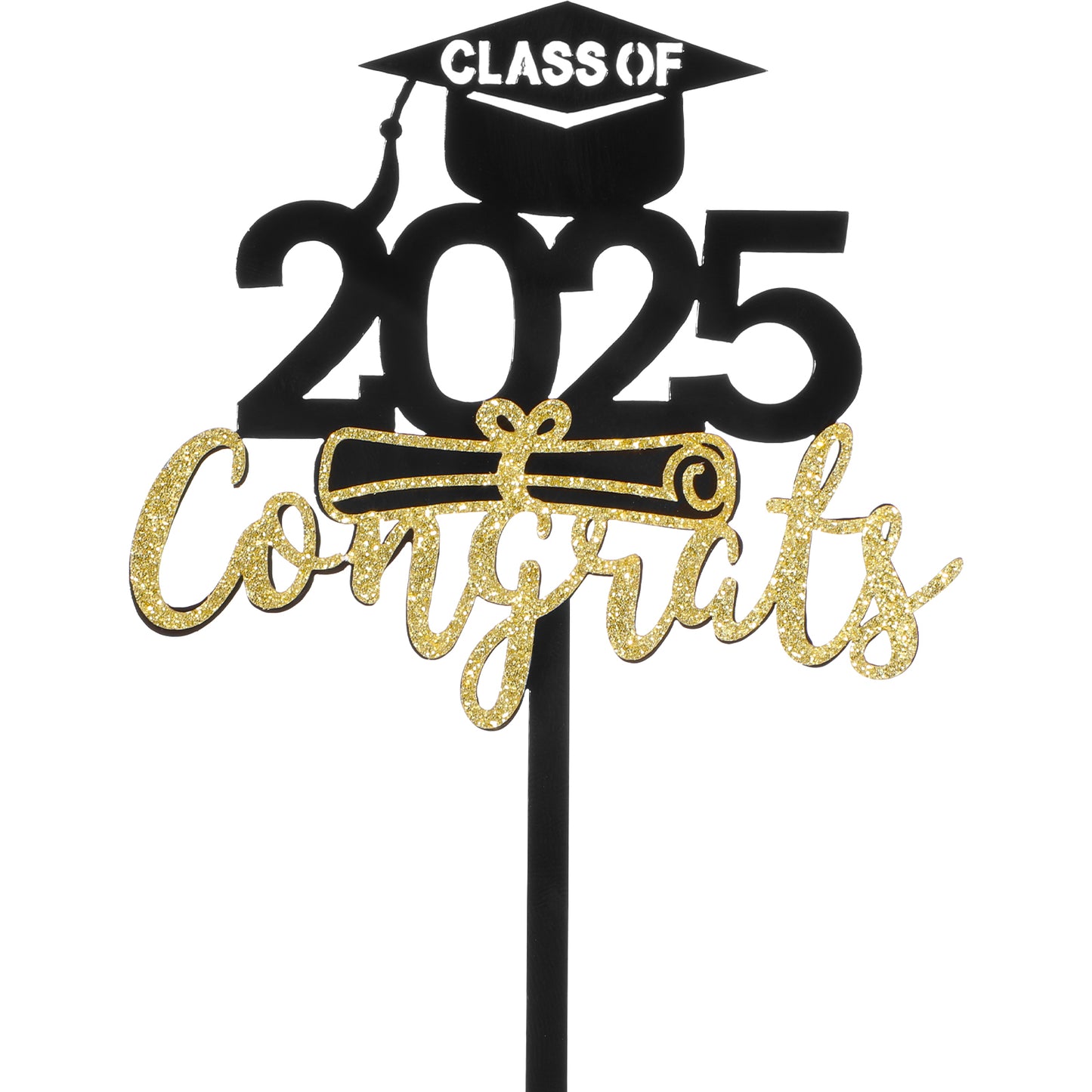 1 Pack 2025 Class Of cake Topper, Glitter Congrats Grad Cake Decor, Graduation Cap Diploma Picks for Party Cake Supplies Perfect for Kindergarten to Ph.D. Celebrations