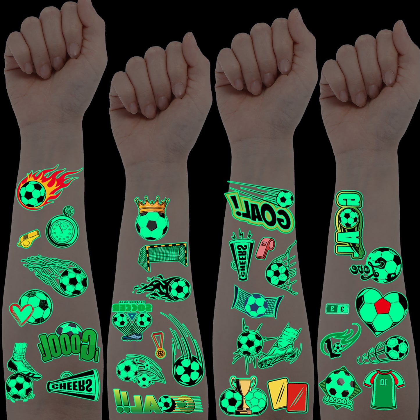 10 Sheets Soccer Sports Temporary Tattoos Sticker, Glow In The Dark Soccer Temporary Tattoos Fake Tattoo Stickers for Football Birthday Party Decorations, Goodie Bags Stuffers(Style B)