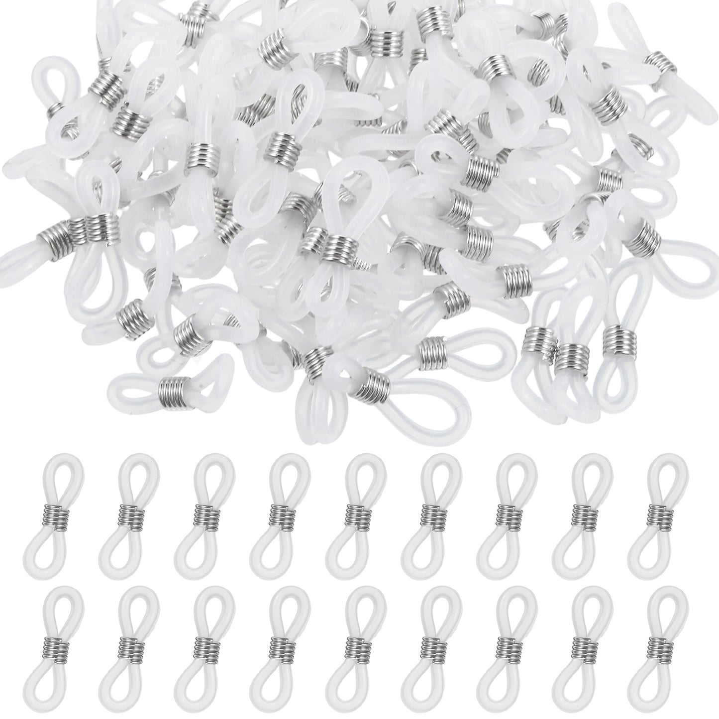 Aysatogc 100 Pieces Eyeglass Chain Ends, Adjustable Silicone Eyeglass Chain Connector Anti Slip Glasses Chain Rubber Loops Lobster Clasp for Glasses Strap, Glass Holder, Sunglasses strap
