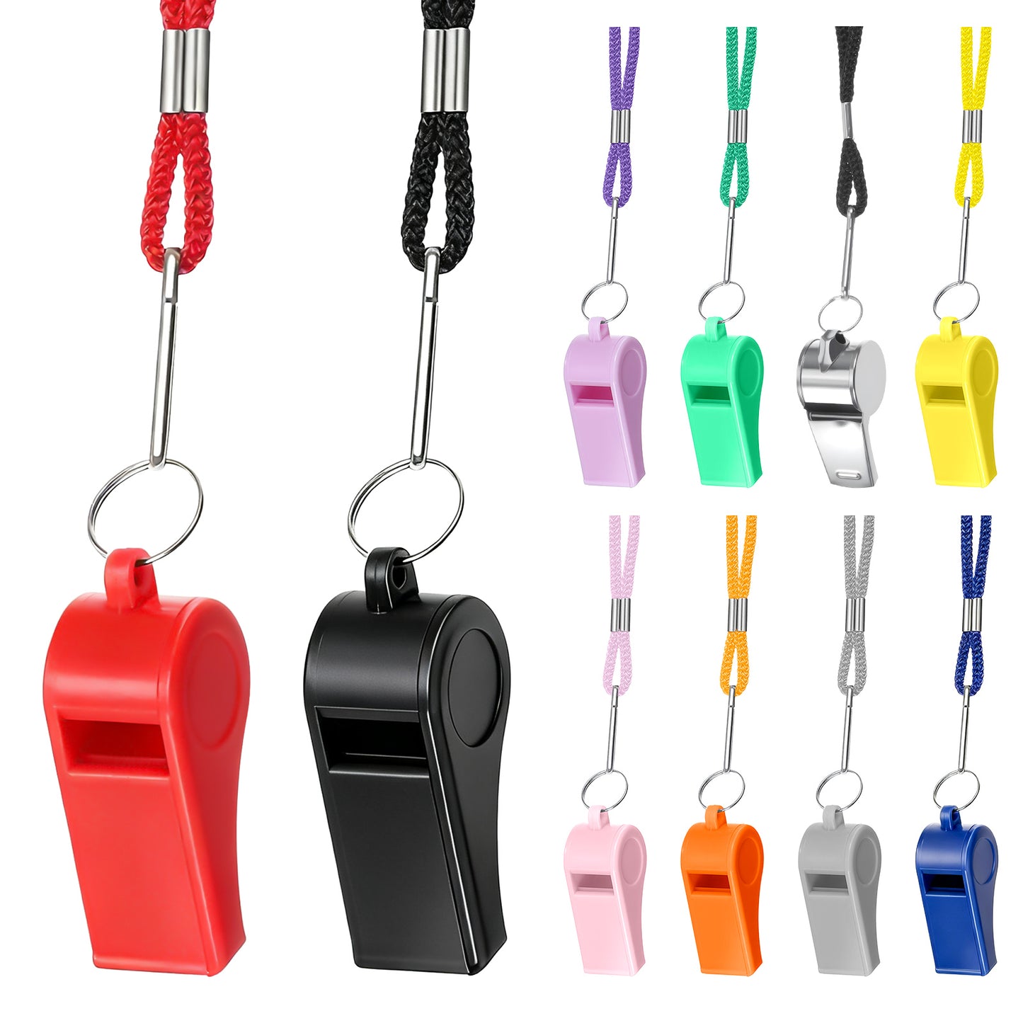 10-Pack Whistle Emergency Set - Lifeguard Whistle, Whistles Bulk for Coaches, Coaches Whistles with Lanyard - Durable Plastic & Stainless Steel
