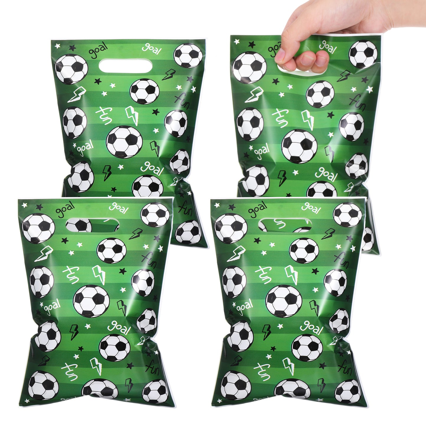 50 Pcs Soccer Themed Goodie Bags, Soccer Party Favor Bags in Green, OPP Plastic Football Treat Candy Bag for Football Sport Theme (9.8 x 6.4 Inches)