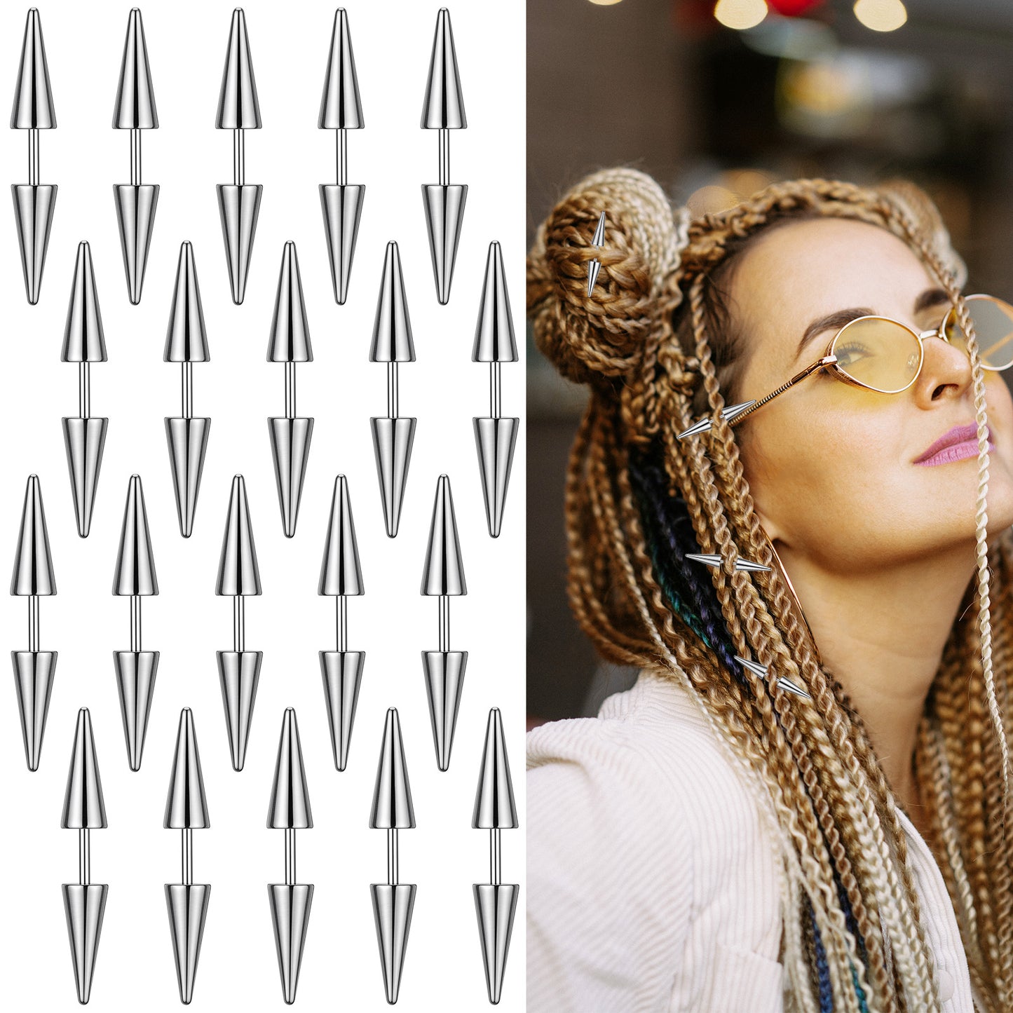 20Pcs Metal Punk Spikes Hair Clips, Goth Hair Clips, Goth Hair Accessories for Women Braids, Silver Hair Styling Spikes for Women Girls