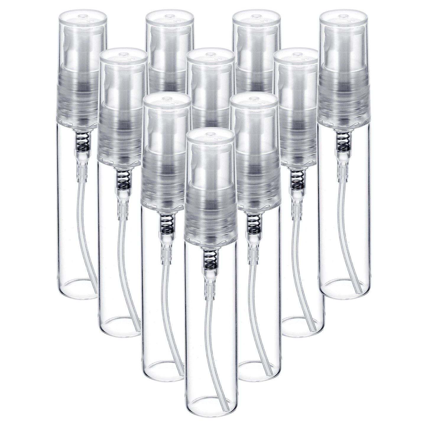 Macuezu Mini Spray Bottle, 10 Pack 5ml Glass Mini Perfume Making Kit, Fine Mist Refillable Small Perfume Bottles, Portable Travel Bottles with Abs Cap, Clear Sample Containers