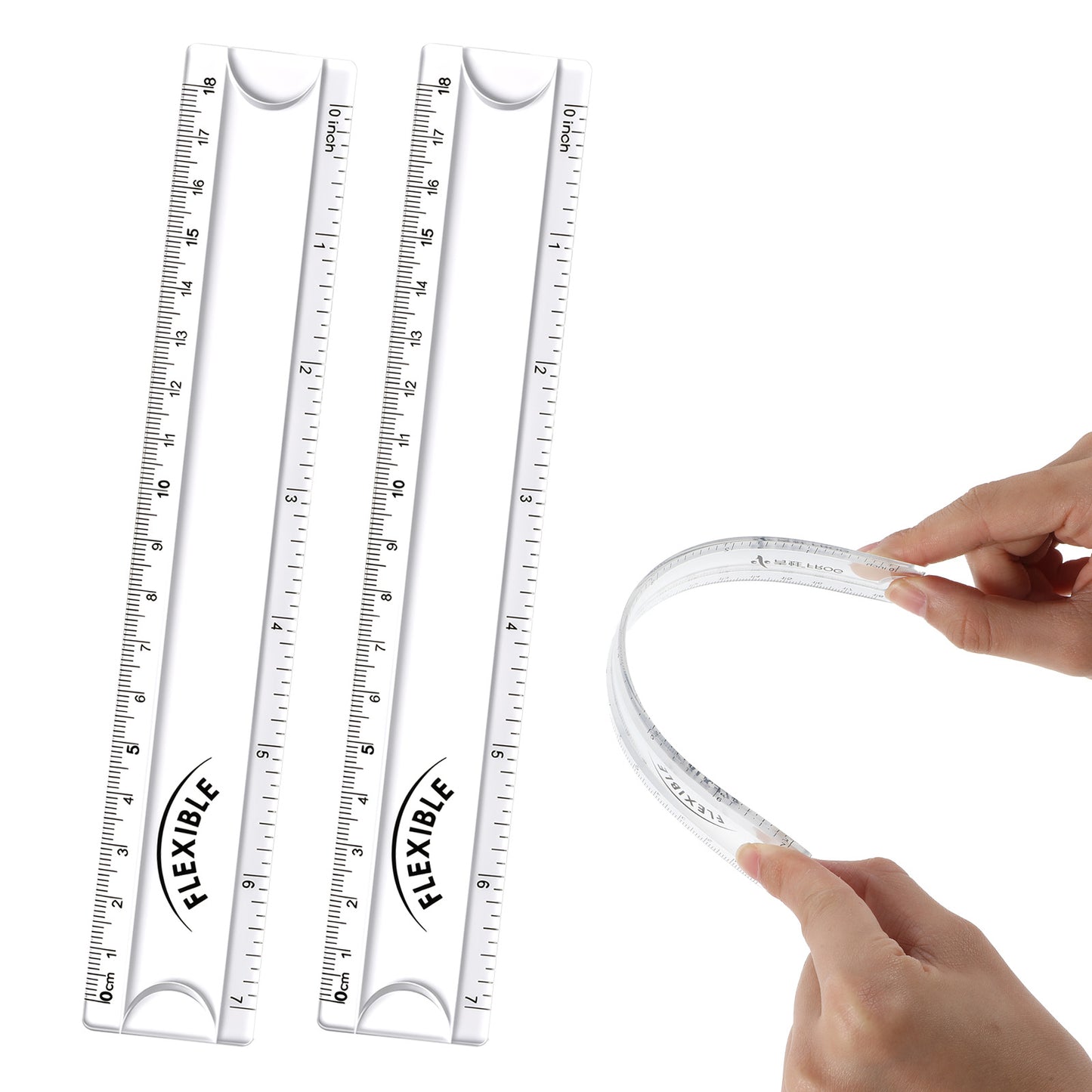 Grevosea 2 PCS Flexible Ruler, 18cm/7 Inch Clear Plastic Ruler Soft Bendable Rulers with Centimeters and Inches for Kids and Adults School Classroom Office Supplies