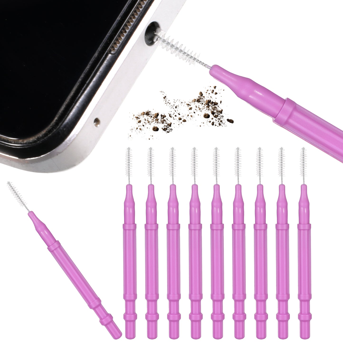 10 Pack Cell Phone Cleaning Kit, Anti-Clogging Mini Brushes Cleaner for 16 Pro Max Speaker and Receiver, Multifunctional Mini Cleaning Dust Remover Tools for Headphones Tablet Computer Camera, Purple