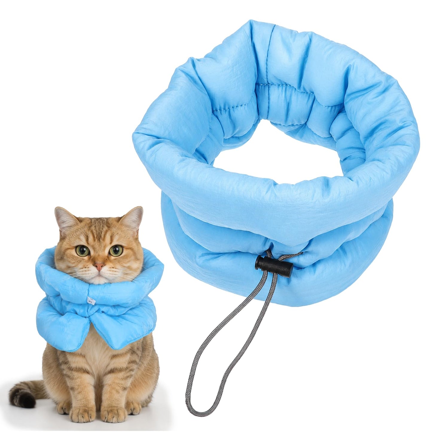 Adjustable Cat Recovery Collar, Soft Cat Cone with Drawstring
