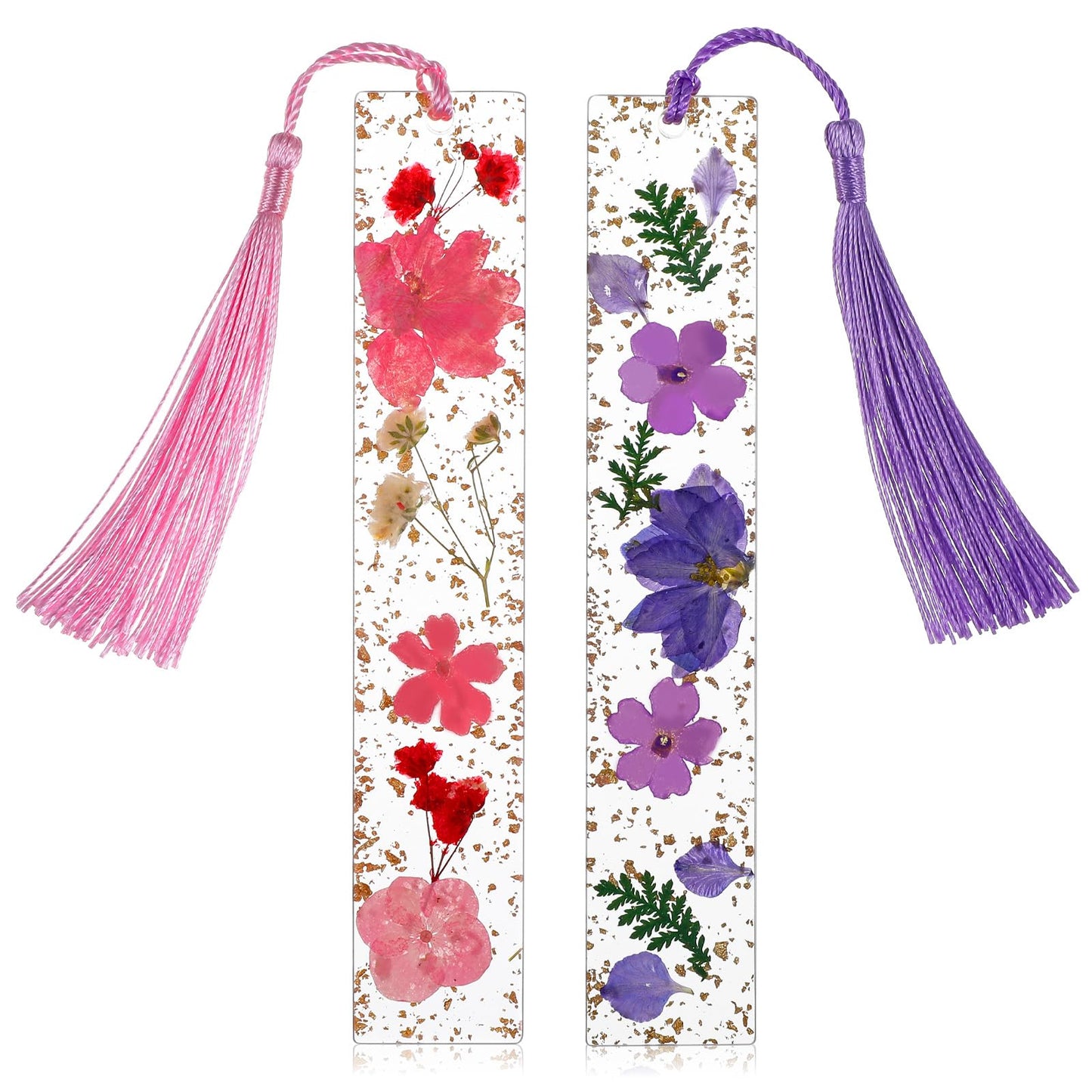 Pack of 2 Pressed Flower Bookmarks, Resin Bookmarks with Tassel, Personalised Page Marking, Exquisite Book Accessories, for Teachers, Students, Readers, Birthday Gifts, Christmas Gifts