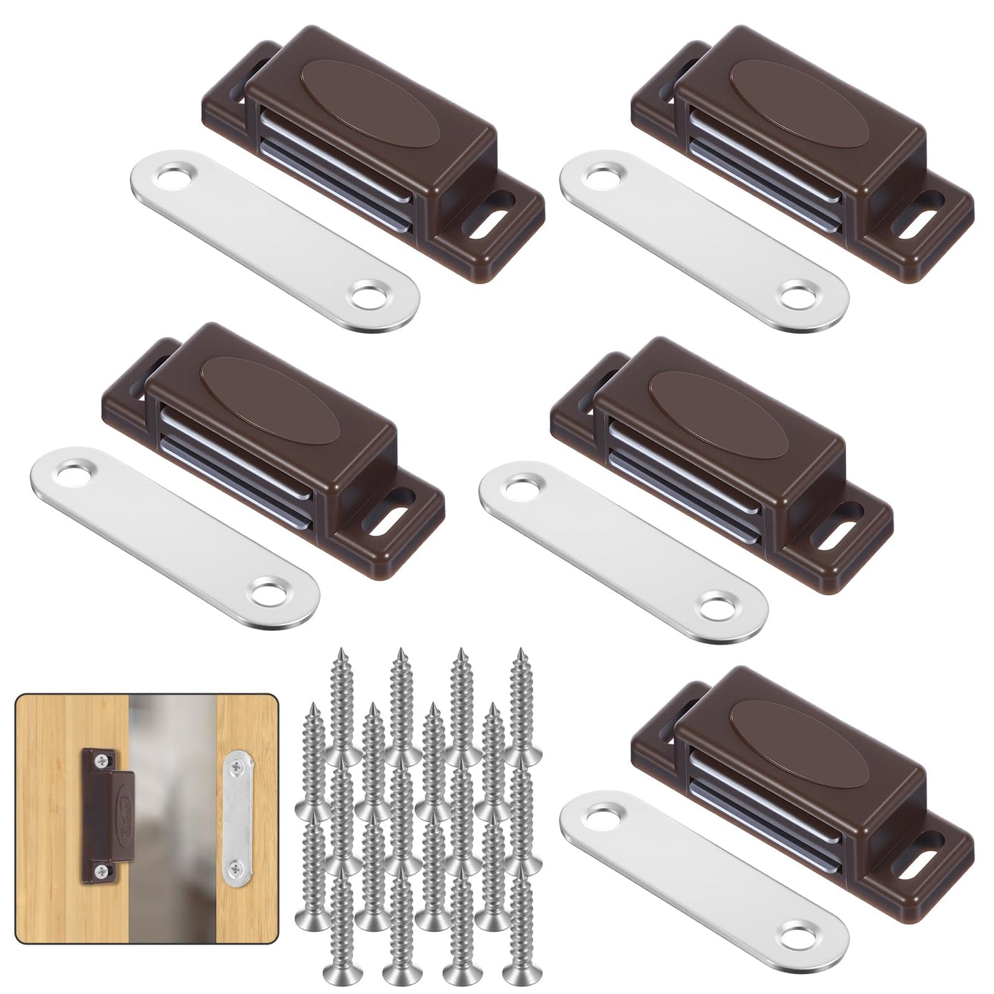 Pack of 5 Brown Magnetic Catch Door Magnet, Magnetic Cupboard Door, Magnetic Door Closer for Cabinet Doors, Doors, Furniture, Drawers