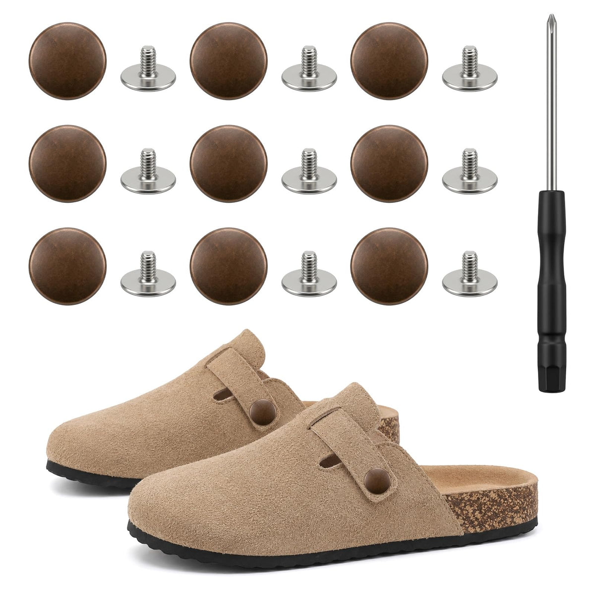8 Pack Replace Rivets for Suede Cork Clog with Screwdriver