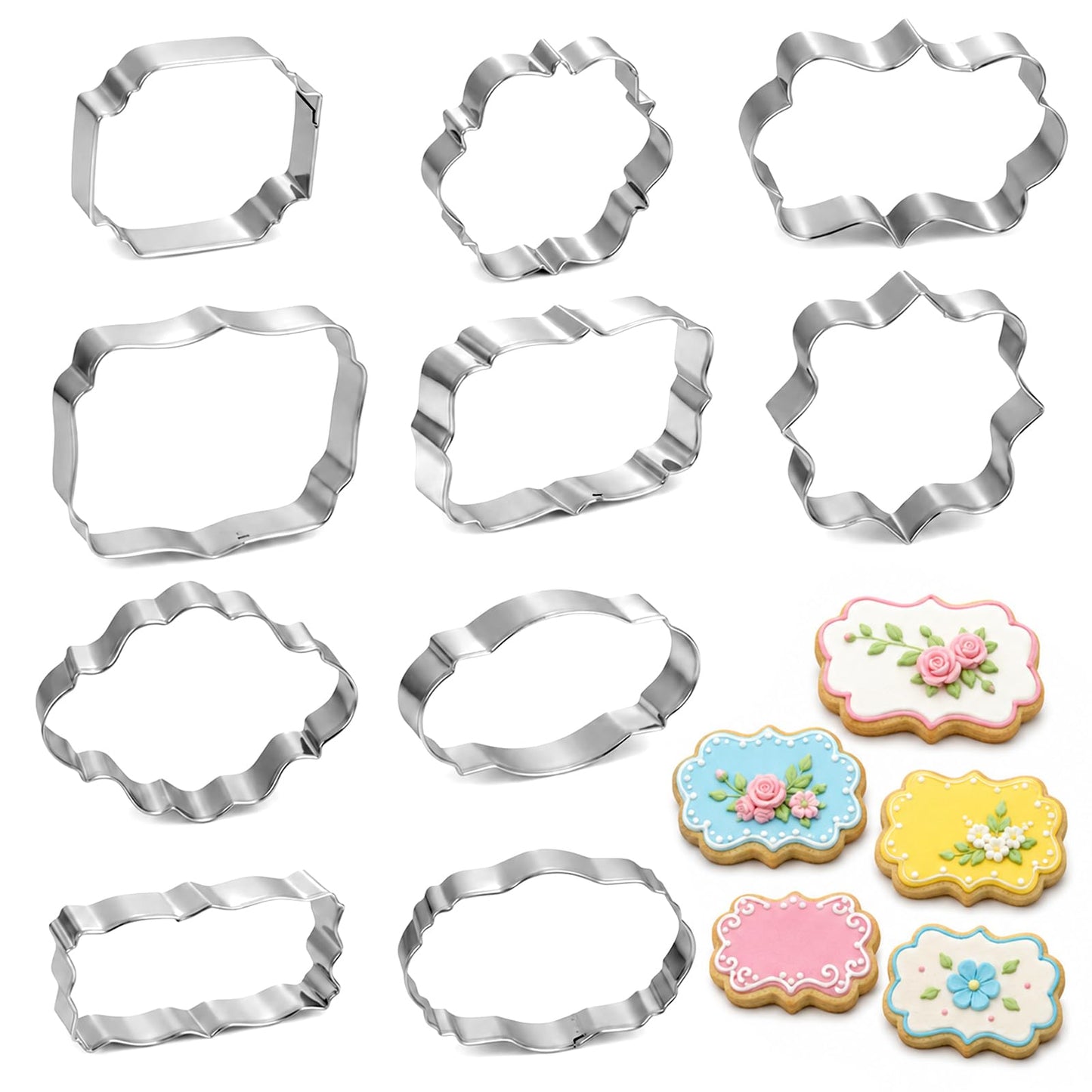 Set of 10 Cookie Cutters Stainless Steel 10 Shapes
