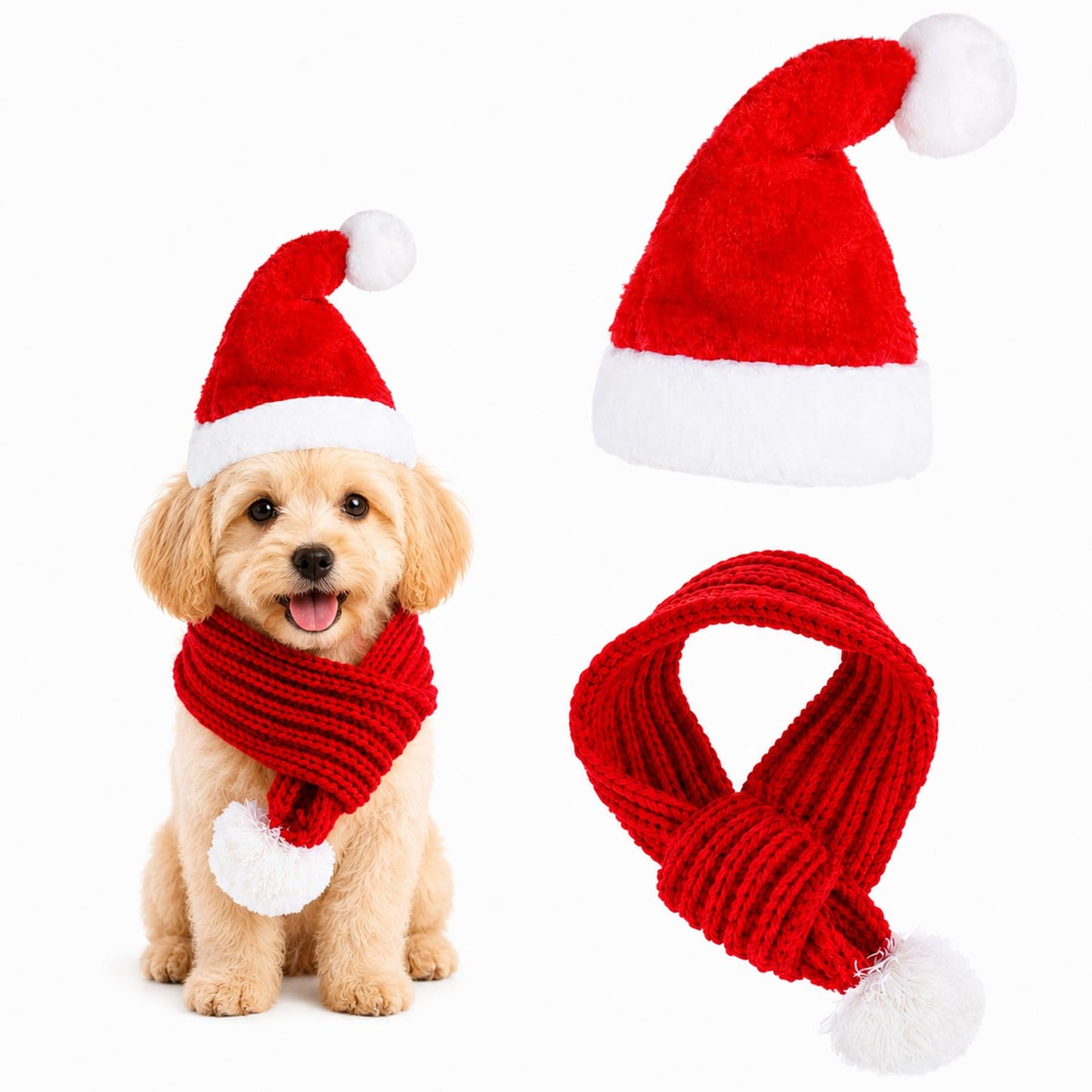 Pack of 2 Christmas Scarf Christmas Hat Set Cats Dogs Costume L