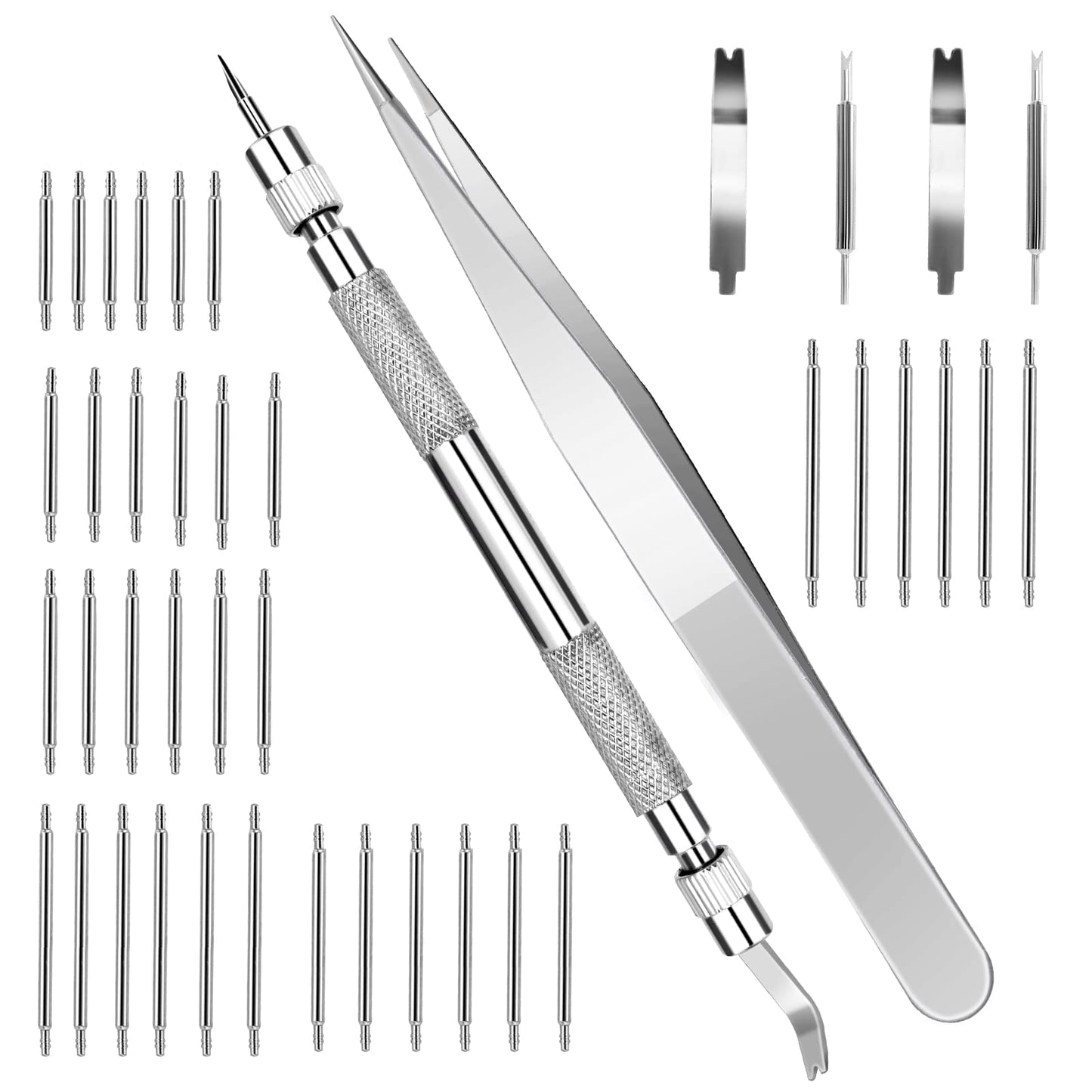 ASTER Watch Link Removal Kit, 42Pcs Watch Repair Tool Kit Watch Strap Adjustment Tool Stainless Steel Watch Spring Bar Removal Tool with 36Pcs (14-24mm) Watch Strap Spring Bars Pins Replacement
