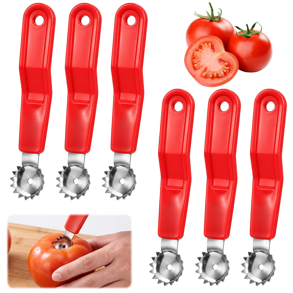 6 Pcs Tomato Corer, Strawberry Huller Fruit Stem Remover Kitchen Tool (Red)