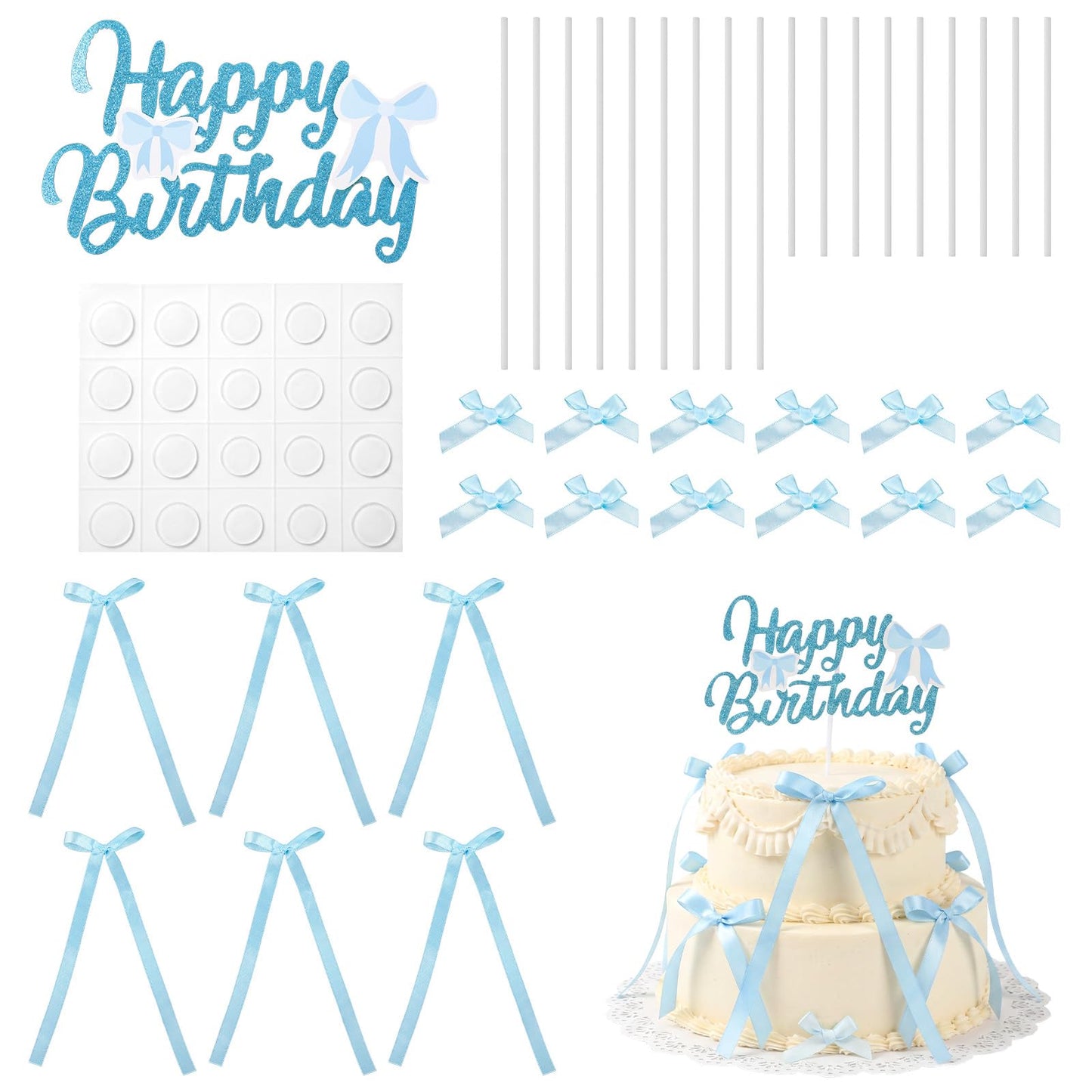 LLOUSSAK Pack of 19 Cake Decoration Bows, Cake Decoration Bow, Happy Birthday Decoration
