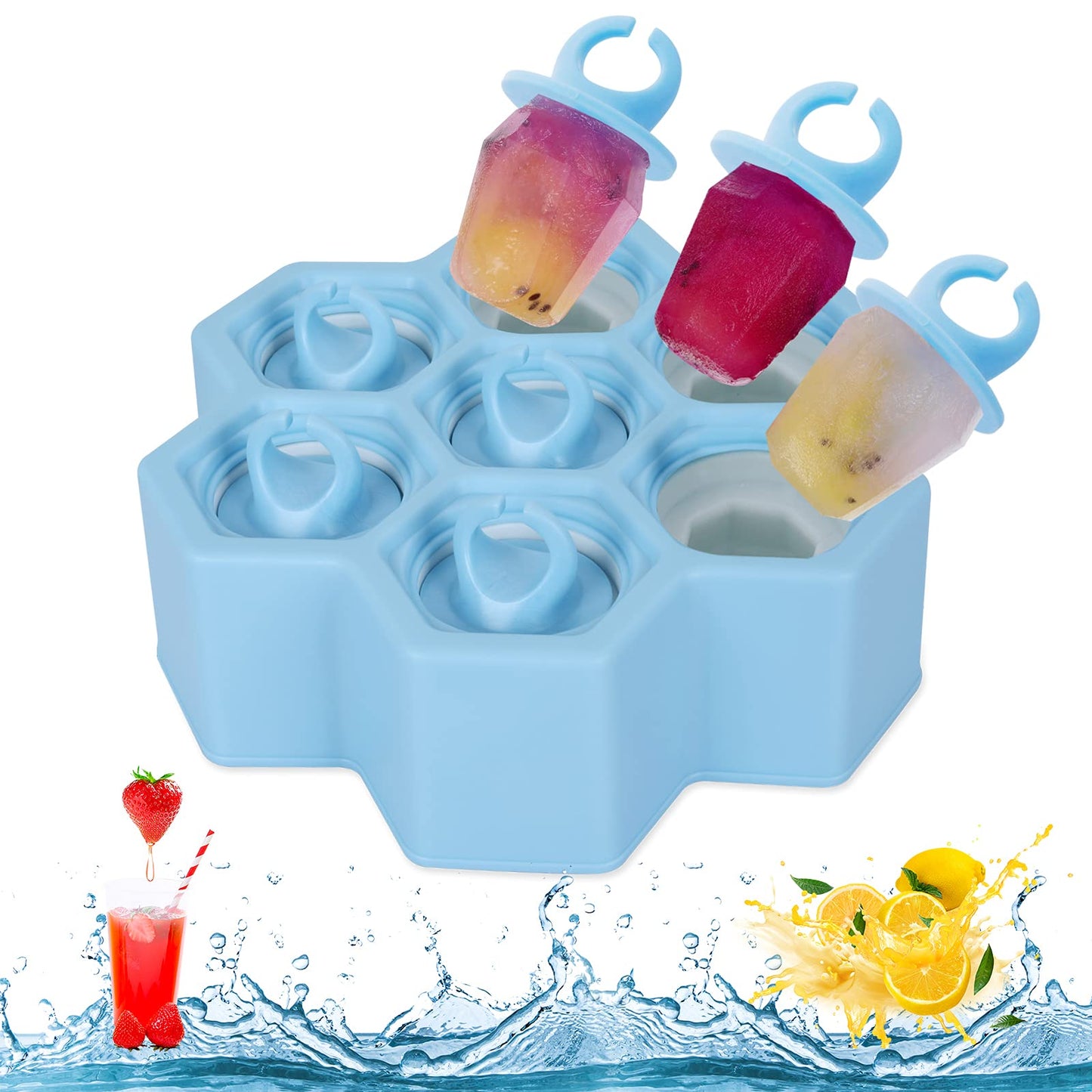 ASTER Ice Lolly Moulds Popsicle Molds Set Reusable Silicone DIY Ice Cream Mould for Kids Adults DIY Homemade (Blue)
