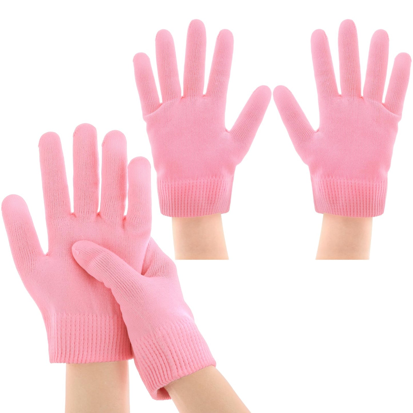 Aster Moisturizing Gloves Overnight 2 Pcs Gel Spa Therapy Gloves for Repairing Dry Cracked Hands Skin Care Gel Lining Infused with Essential Oils and Vitamins, Pink
