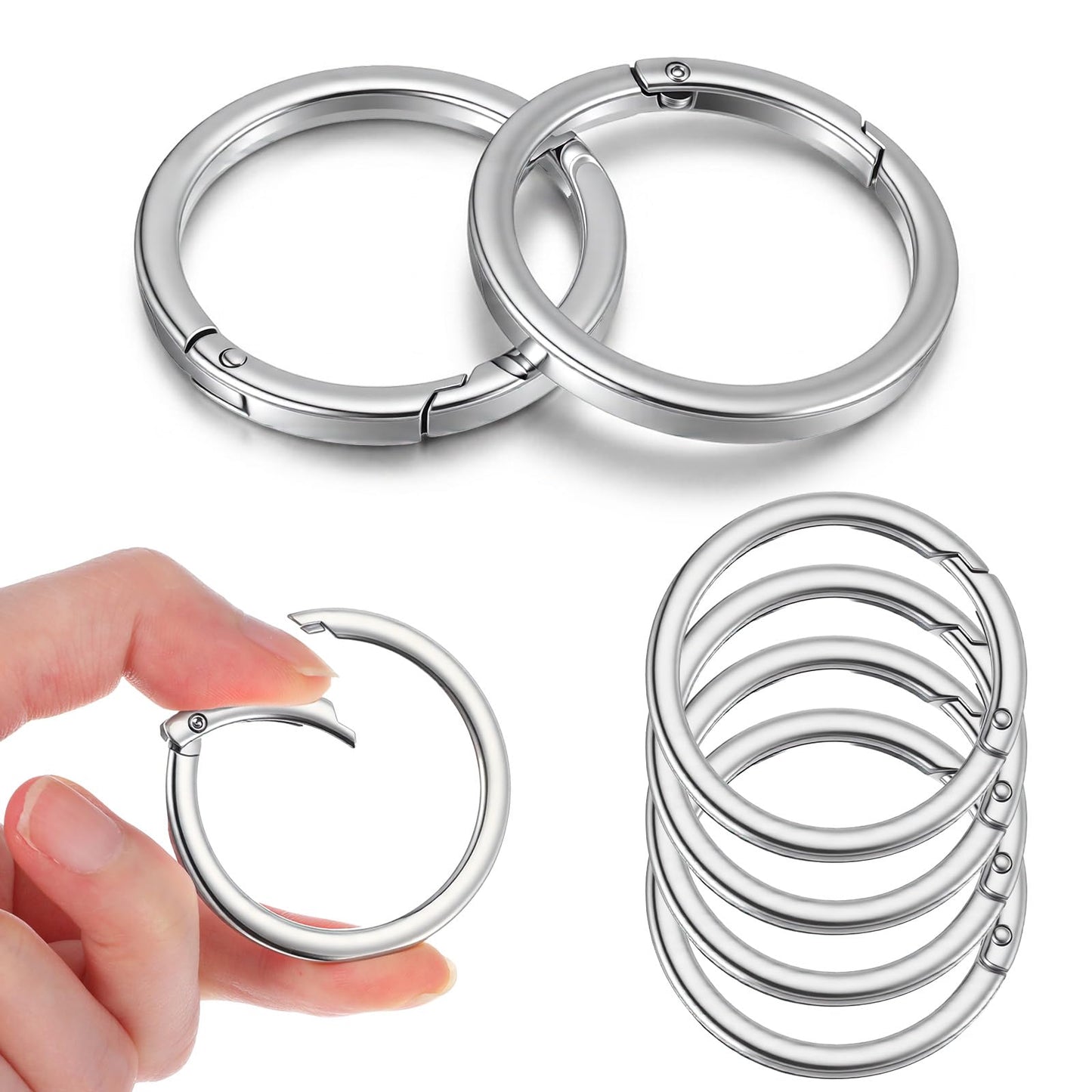 LLOUSSAK Pack of 6 Carabiner Round Metal Lobster Ring O-Ring Silver