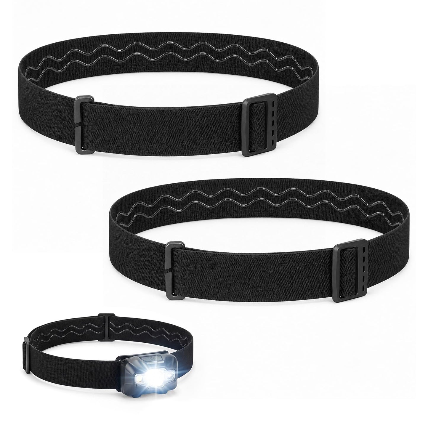 Auteonsa 2 Pack Elastic Headlamp Strap with Adjustable Buckle