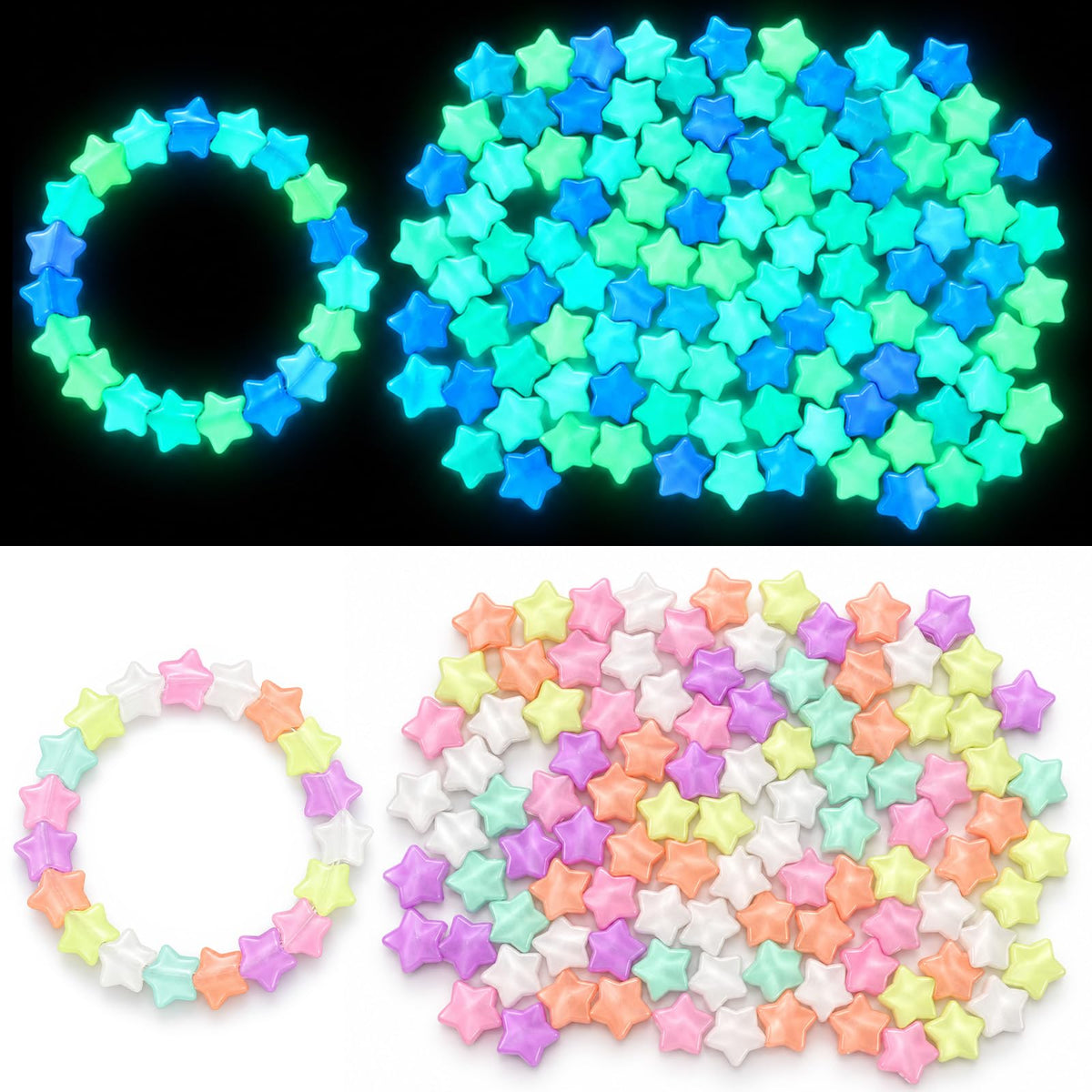 Pack of 200 Colourful Star Shape Beads, Luminous Star Beads in the Dark