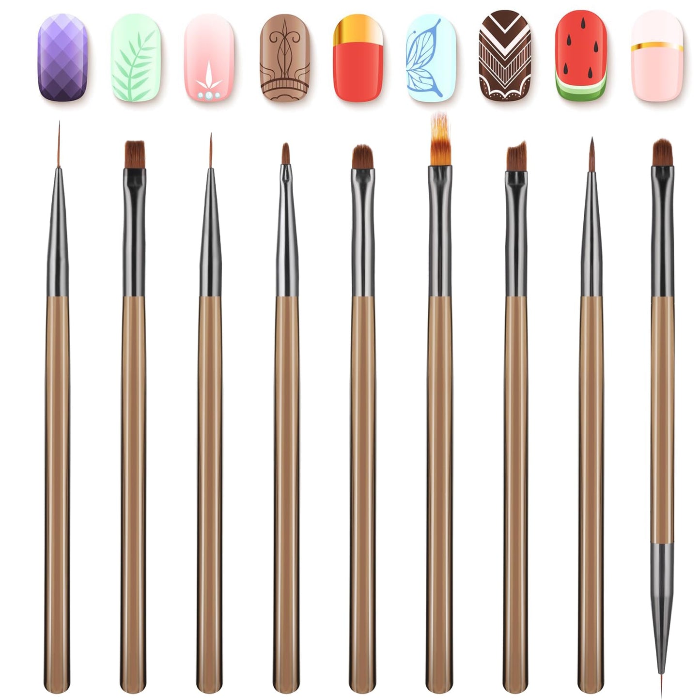 Aster 9 Pcs Nail Art Brushes Set, Acrylic Nail Brush for Nail Art, Drill Drawing Nail Art Pens for Nail Art Tools, French Tip Brush for Gel Polish Nail Designs Nail Carving French Nails