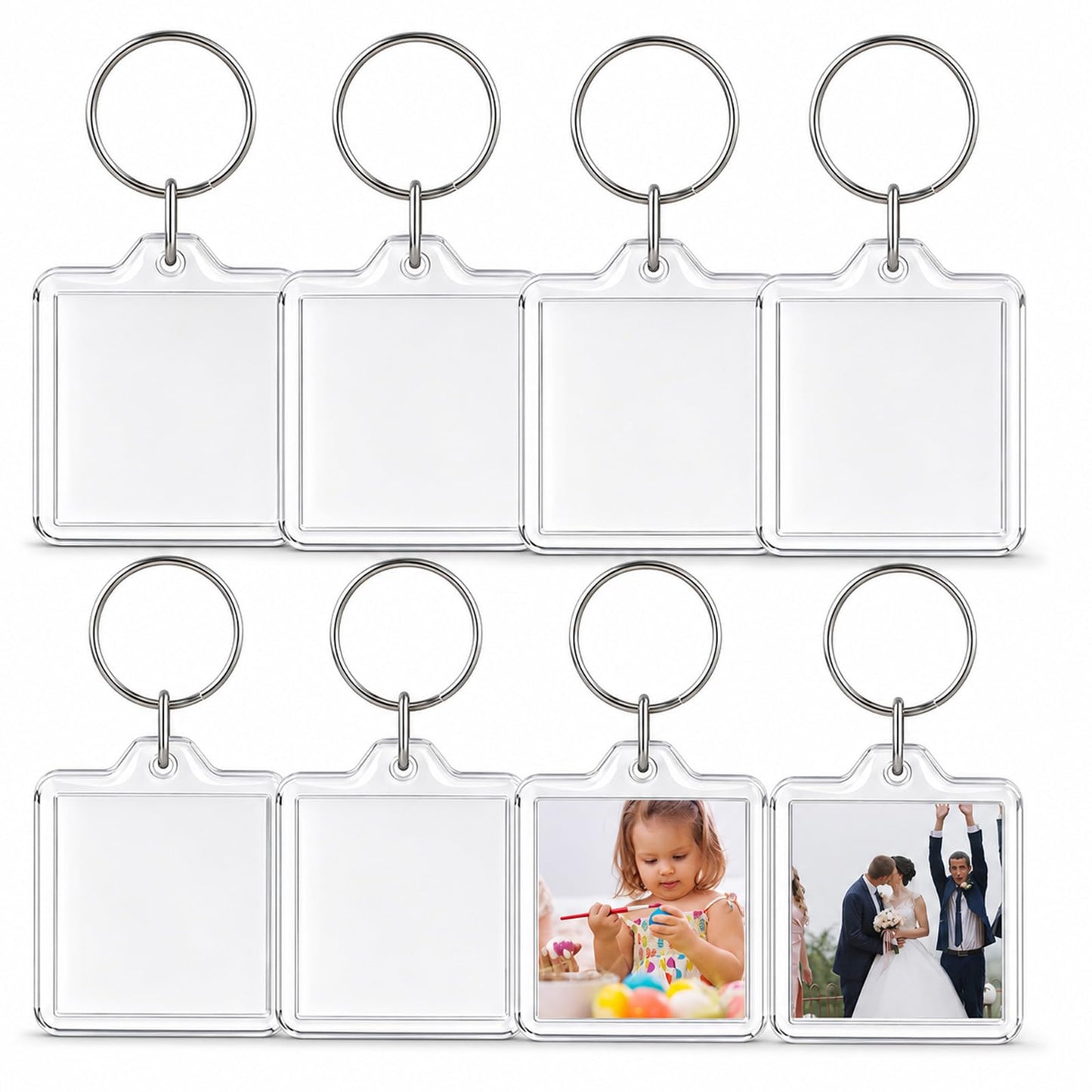 Lnngub Acrylic Photo Keyrings, 3.3 x 3.3 cm, Square Pack of 8