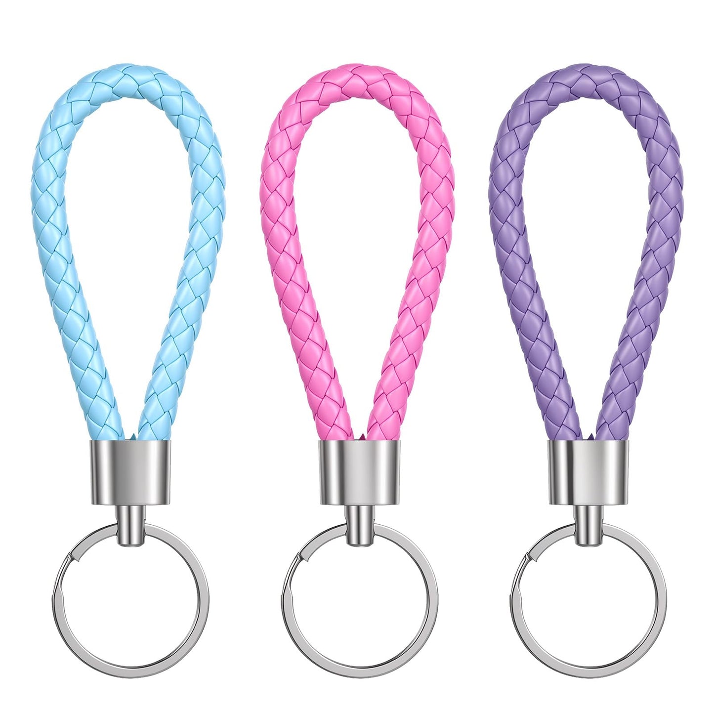 Lnngub Pack of 3 Braided Leather Key Fob – Universal Keychain