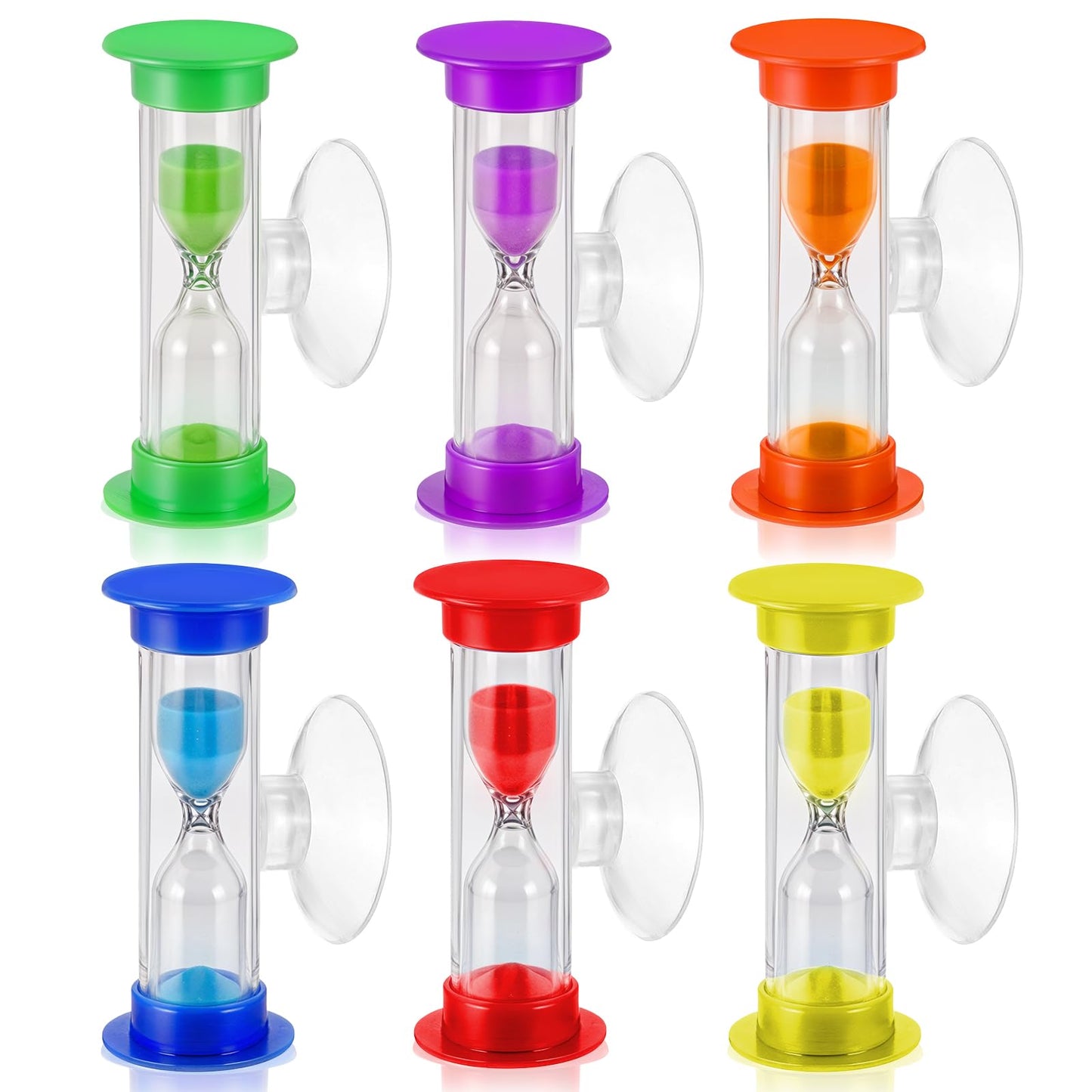 Set of 6 Colourful Hourglass Set, Hourglass Teeth Brushing for Children, Hourglass 3 Minutes, Plastic Toothbrush Clock with Suction Cup, for Kitchens Classrooms Home Time Management