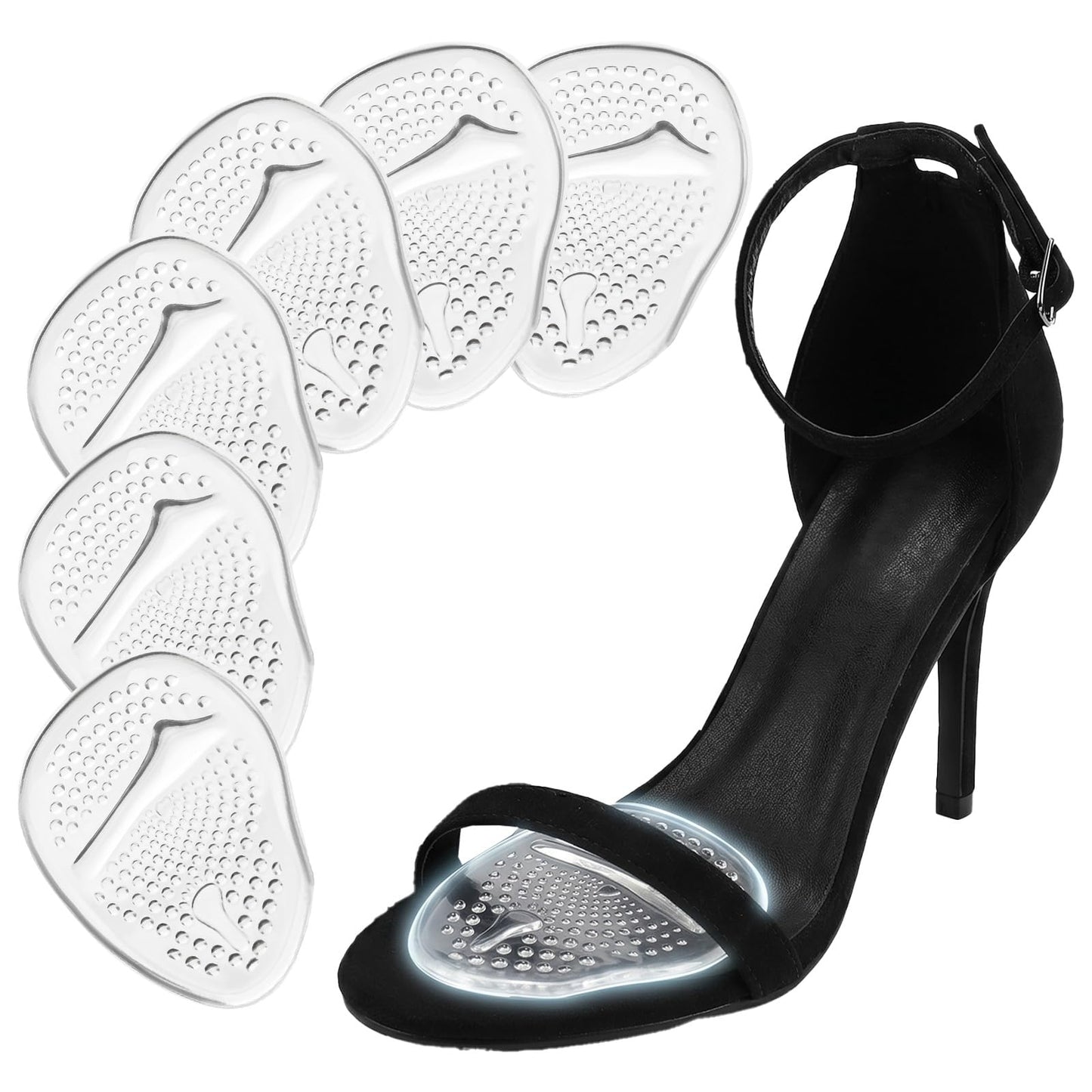 Metatarsal Pads, Women's Bunion Pads for Women, High Heels, Comfort Pads, Non-Slip Heel Inserts, Padding, One Size (Transparent, 3 Pairs)