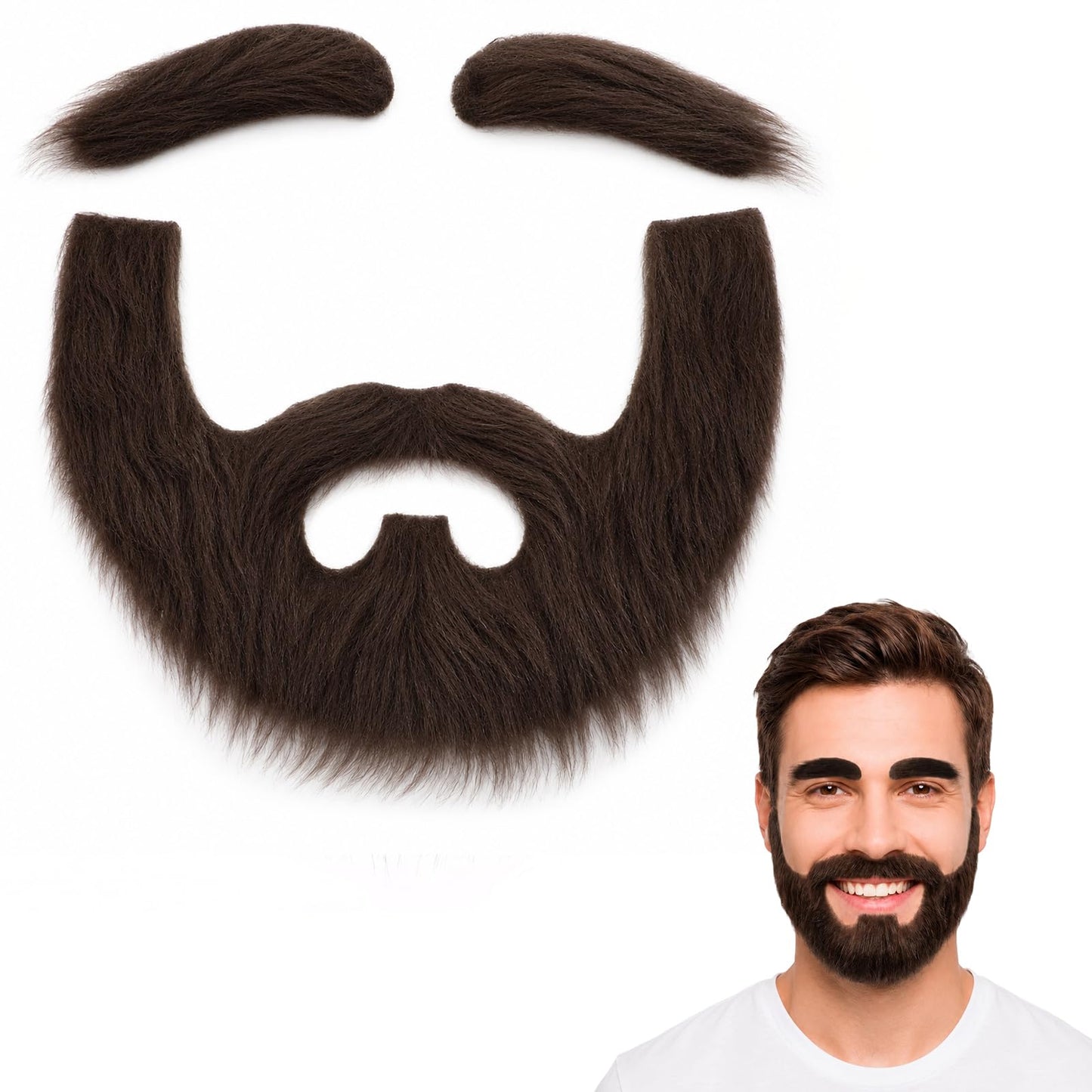 Self Adhesive Fake Mustache Set, Fake Mustaches and Eyebrows (Brown)