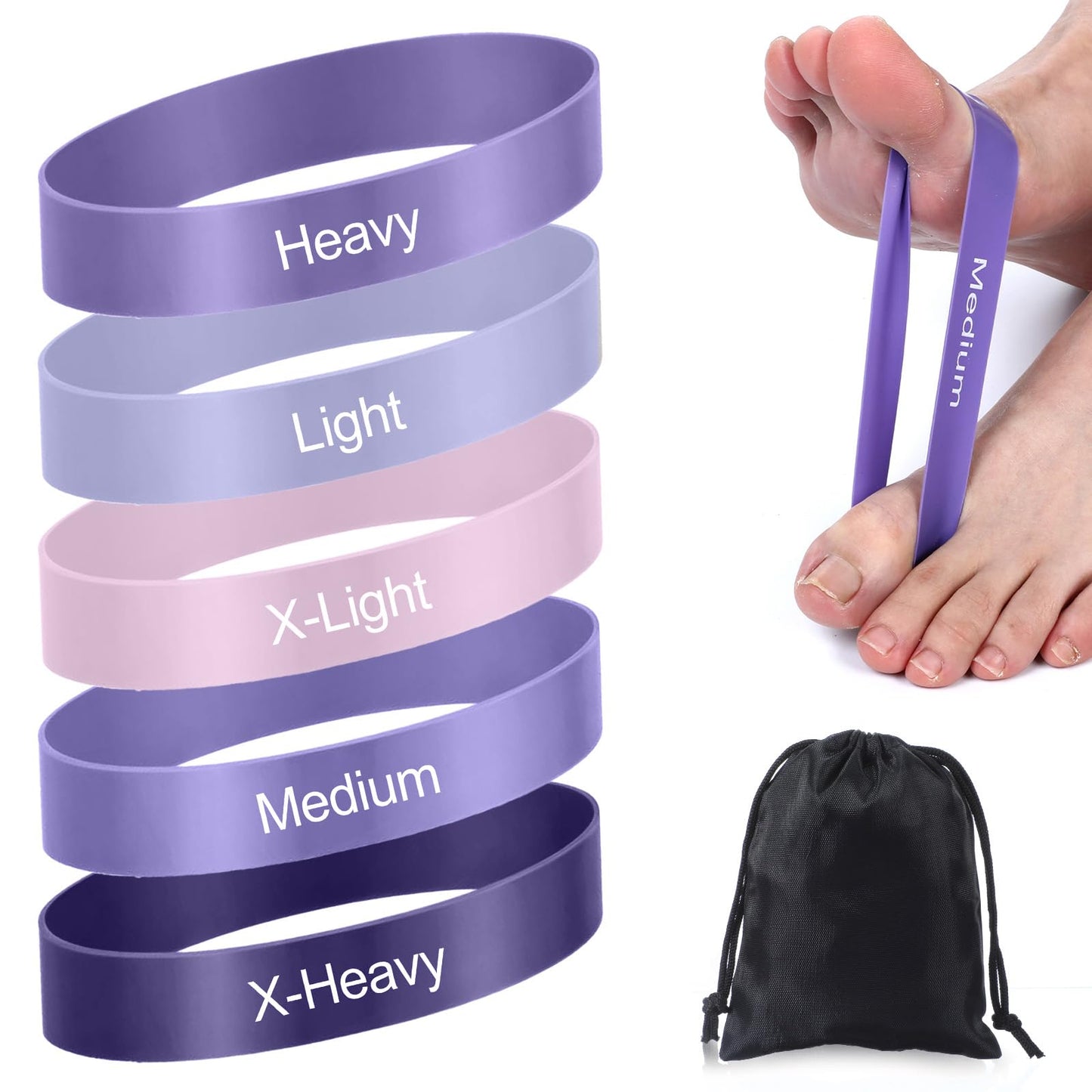 5Pcs Toe Stretcher Bands for Bunions, Toe Bands Resistance for Women and Men with Storage Bag(Purple)