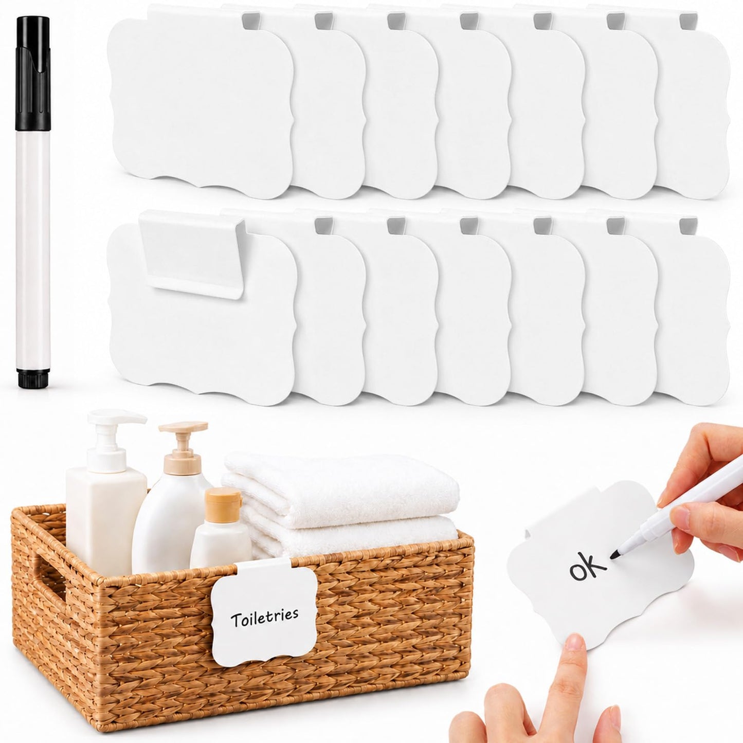 Pack of 14 Basket Labels, Label Holder Clip for Storage Containers