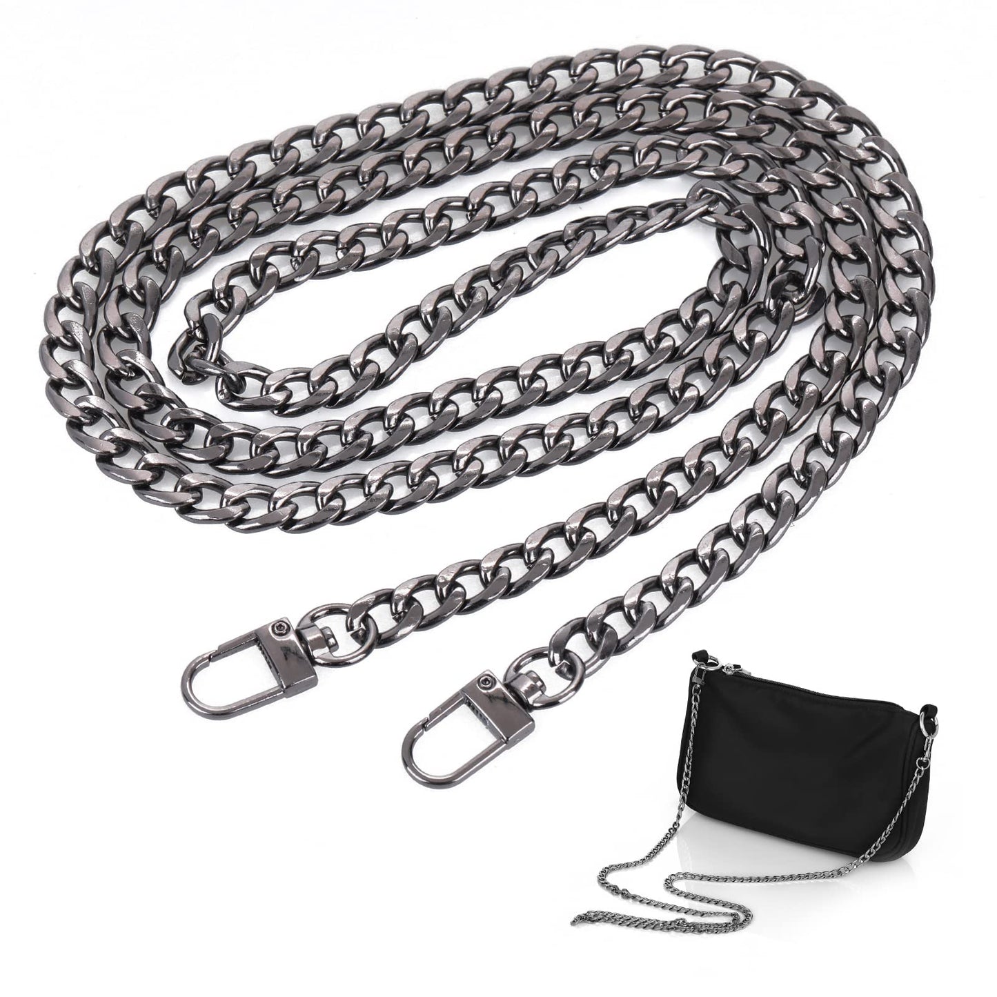 ASTER Purse Chain Straps 120cm Black Handbag Purse Strap with Metal Buckles for Purse Handbags Wallet Clutch Crossbody Bag DIY Replacement Straps