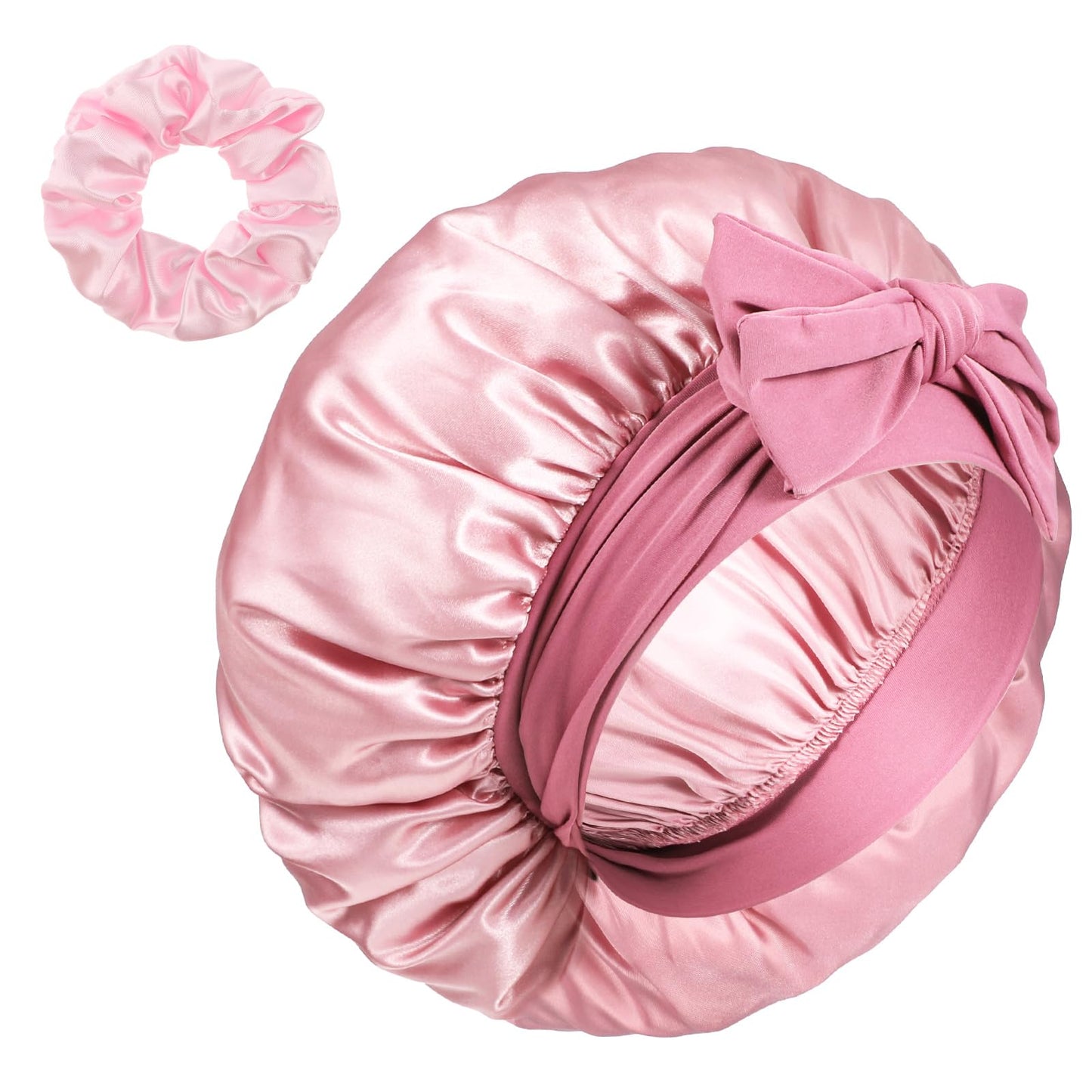 1 x Sleeping Cap, Silk Bonnet, Silk Sleep Cap, Silk Hood for Sleeping, Adjustable Night Sleep Hat, Soft Satin Hair Cap with Elastic Band, Non-Slip Bonnet Sleep Cap for Women (Dark Pink)