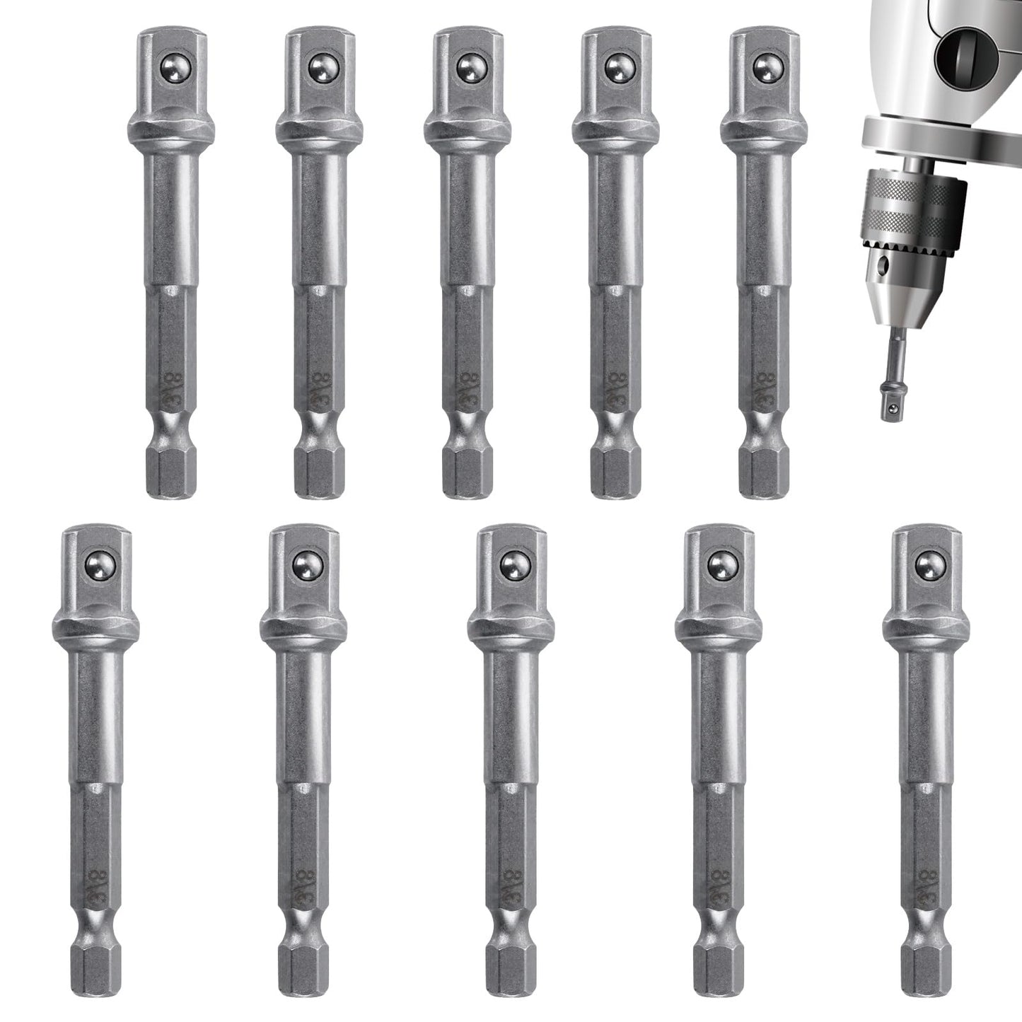 10 PCS Impact Socket Adapter, 3/8 Impact Adapter Drill Socket Adapters Sockets Drill Bit Adapters Wobble Extension Set Metal Accessories for Automotive DIY Impacts Driver Sockets (Steel)