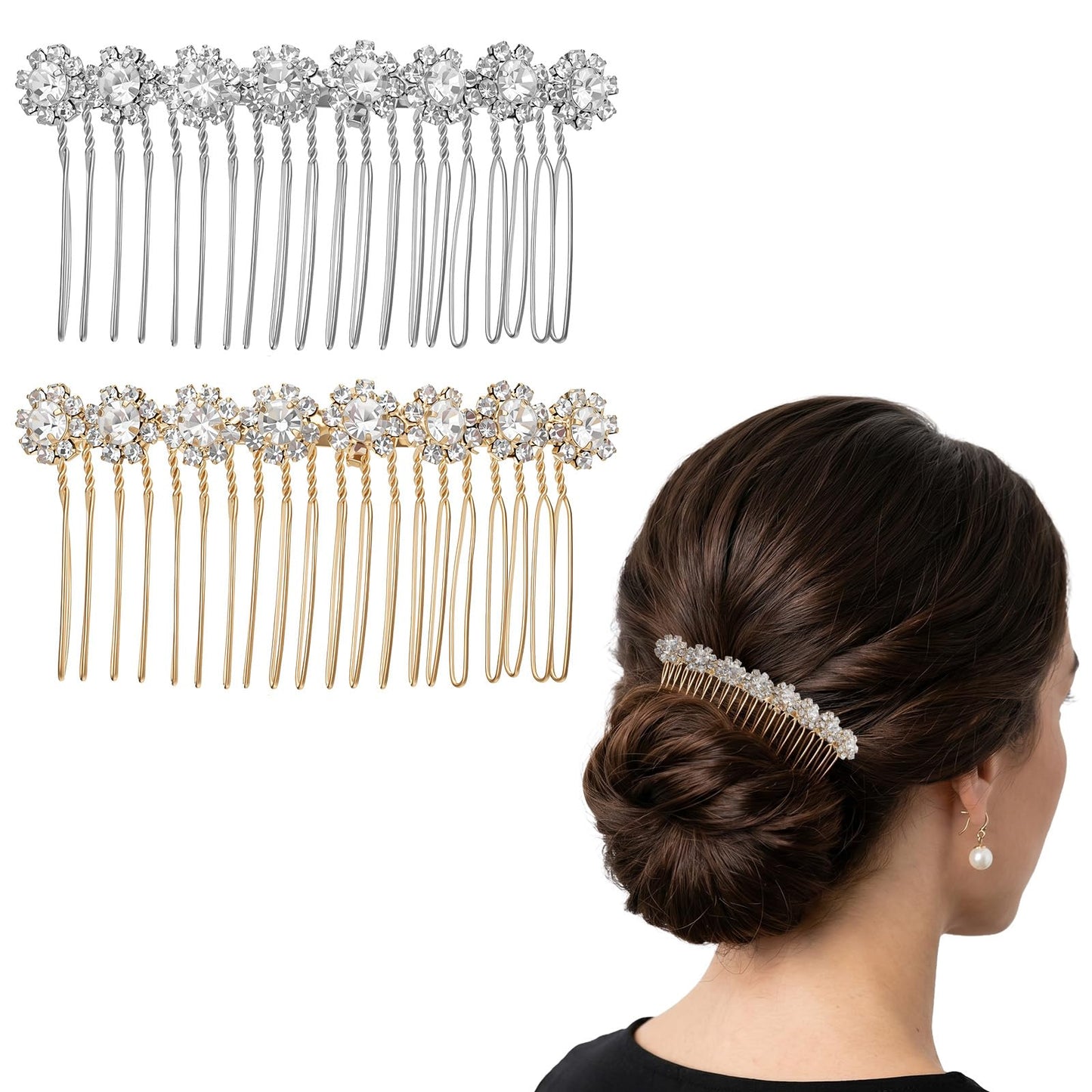 2 PCS Rhinestone Decorative Hair Combs for Women, Alloy Crystal Hair Combs