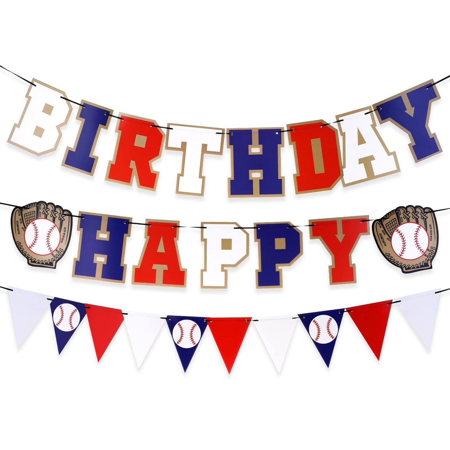 ASTER Happy Birthday Baseball Banner Baseball Themed Party Decorations Classic Red White and Blue Baseball Pennant Bunting for Sports Theme Birthday Party Favors