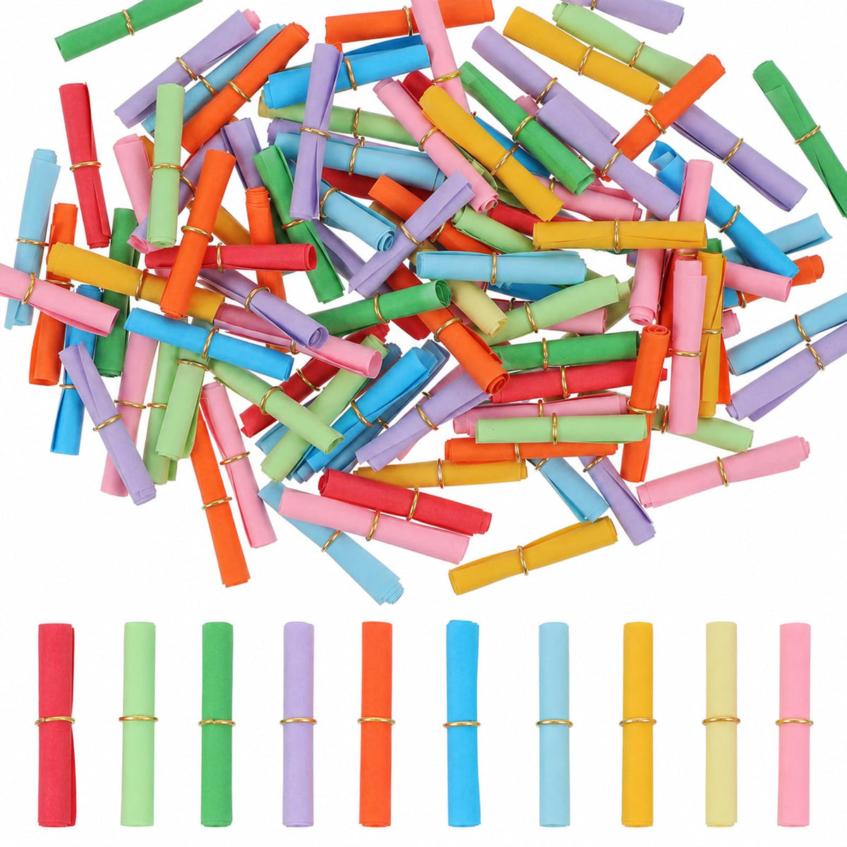 Quilax Pack of 100 Loose Paper Rolls to Write Yourself, Vintage Mini Paper Rolls, Happy Paper Rolls, Empty Tombola Loose, for Children's Birthday, Advent Calendar or Celebration Festival, Valentine's