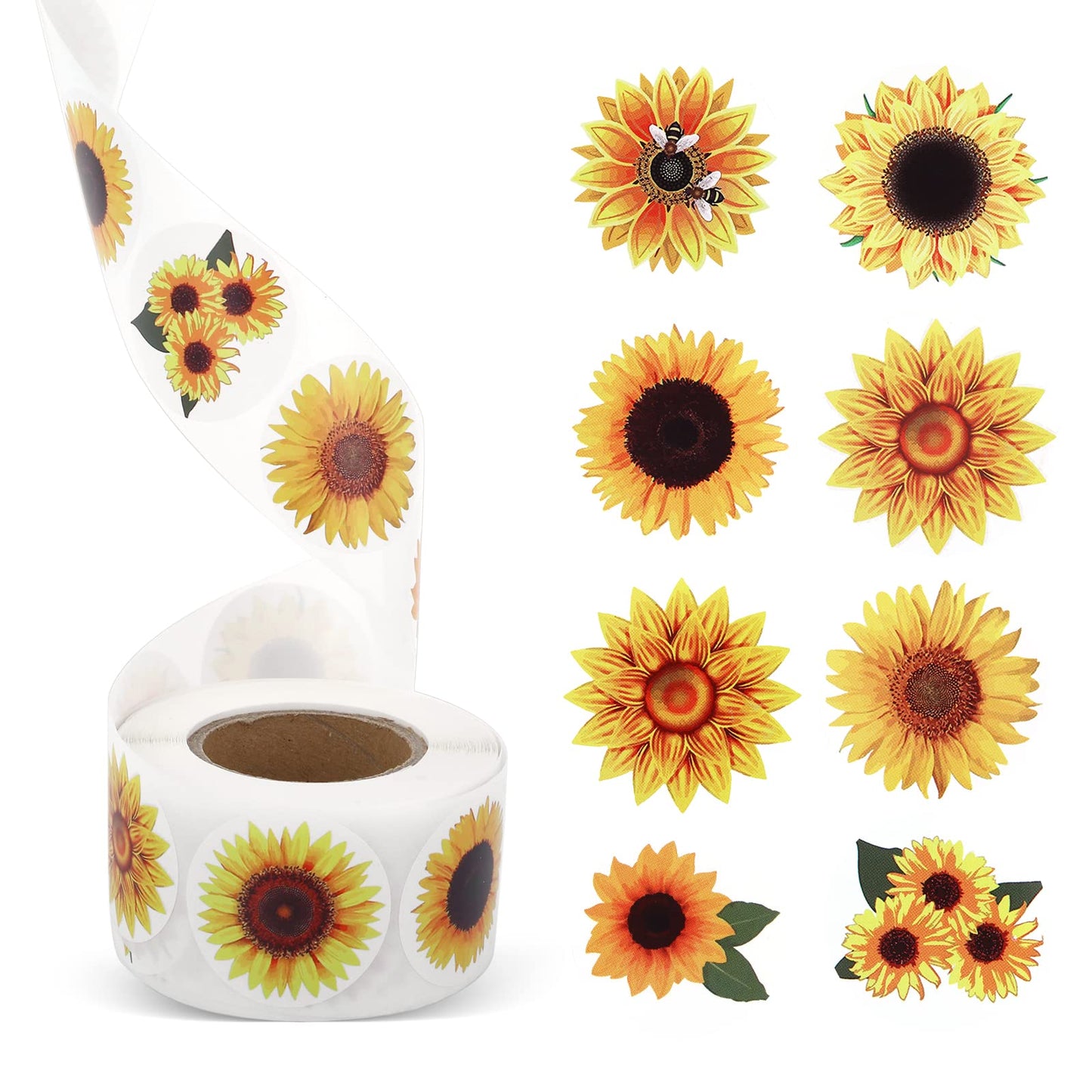1.5 Inch Sunflower Stickers, Summer Sunflower Labels with 8 Sunflower Patterns Adhesive Sunflower Stickers for Christmas Thanks Giving Present Decor Greeting Cards Scrapbooking Envelopes (500 Pieces)